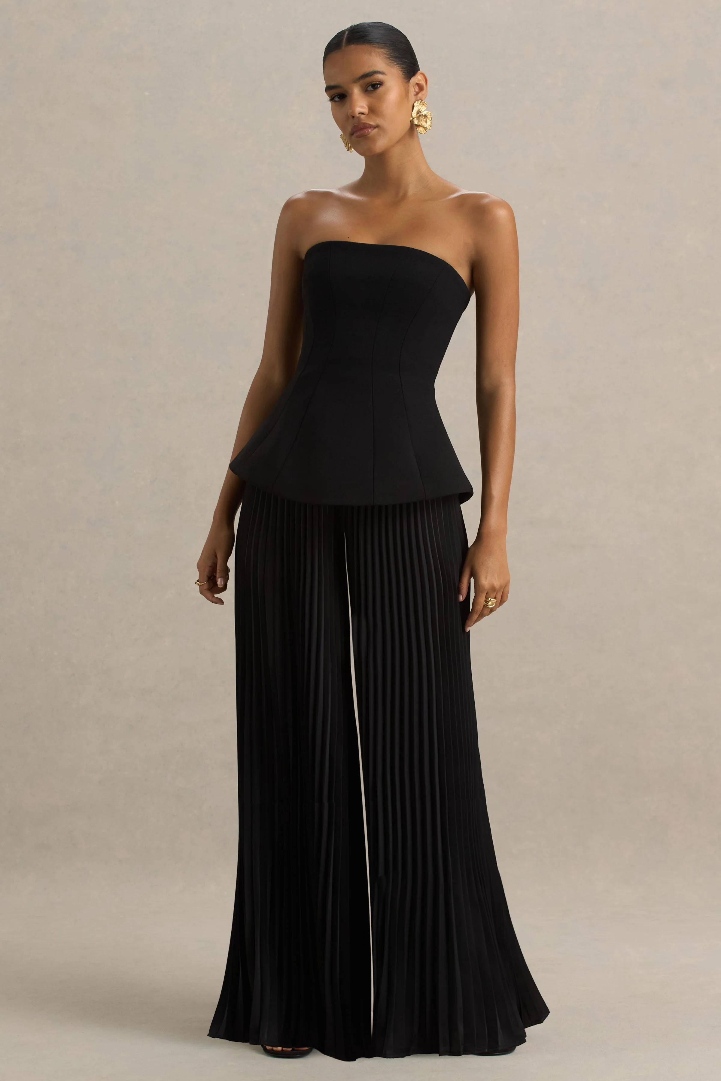 Feeling Good | Black Bandeau Jumpsuit With Pleated Trouser