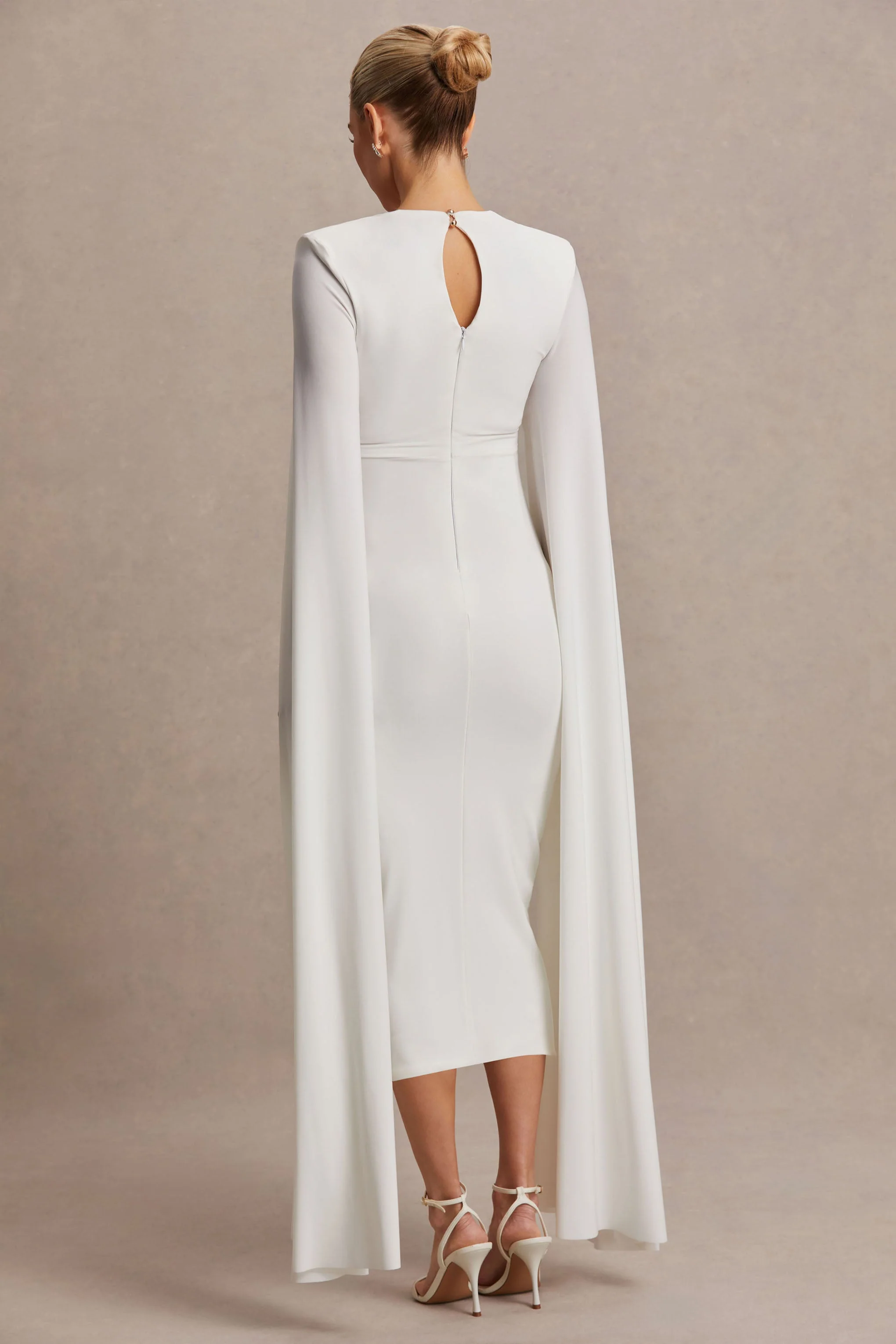 Flawless | White Square-Neck Maternity Midi Dress With Cape-Sleeves