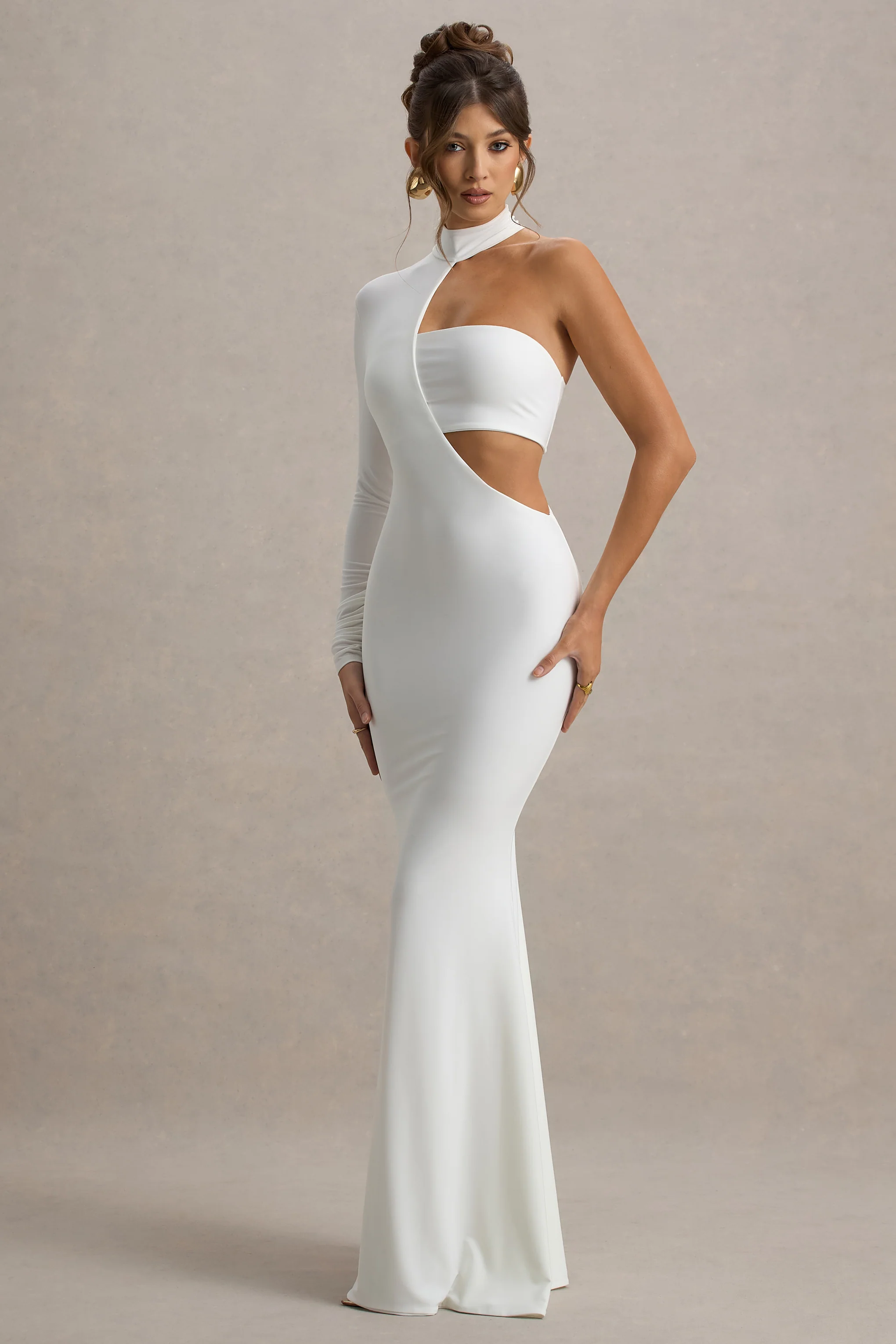 Socialite | White One-Sleeve Cut-Out Maxi Dress