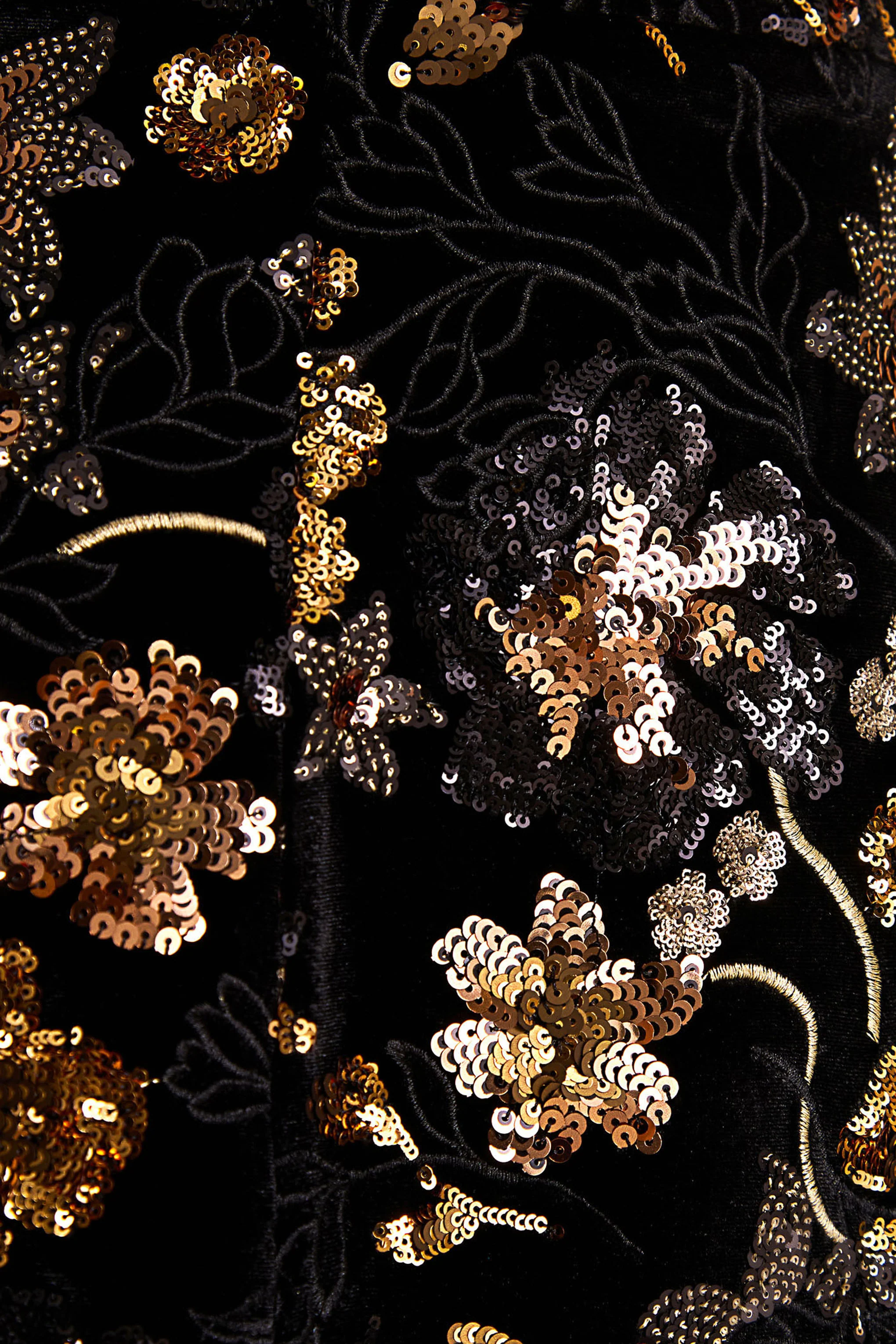 Valeri | Black Velvet Bandeau Mini Dress With Bronze Floral Sequin