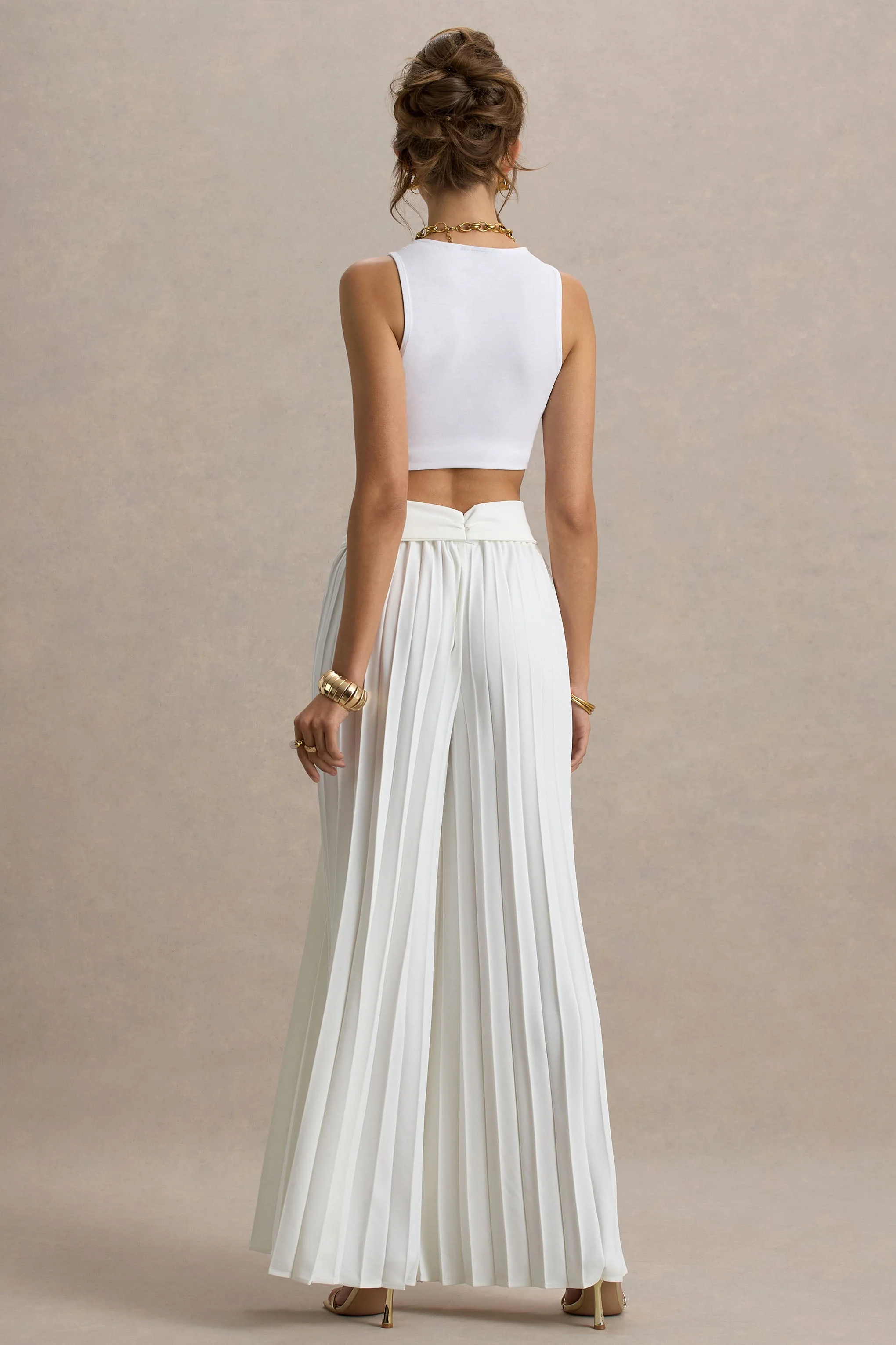 Eclipse | Cream Pleated Wide-Leg Trousers