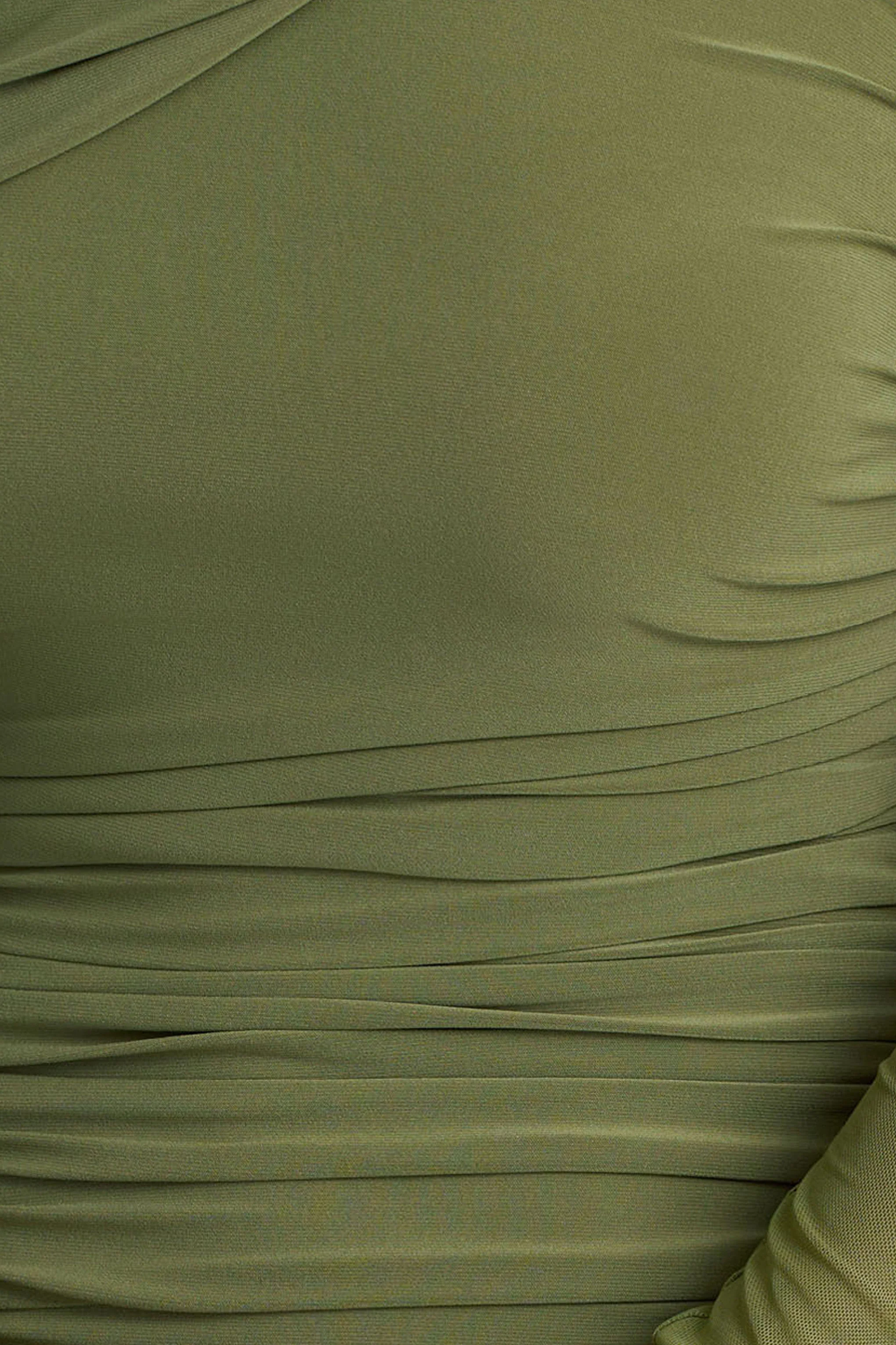 Gina | Olive Asymmetric-Neck Ruched Mini Dress