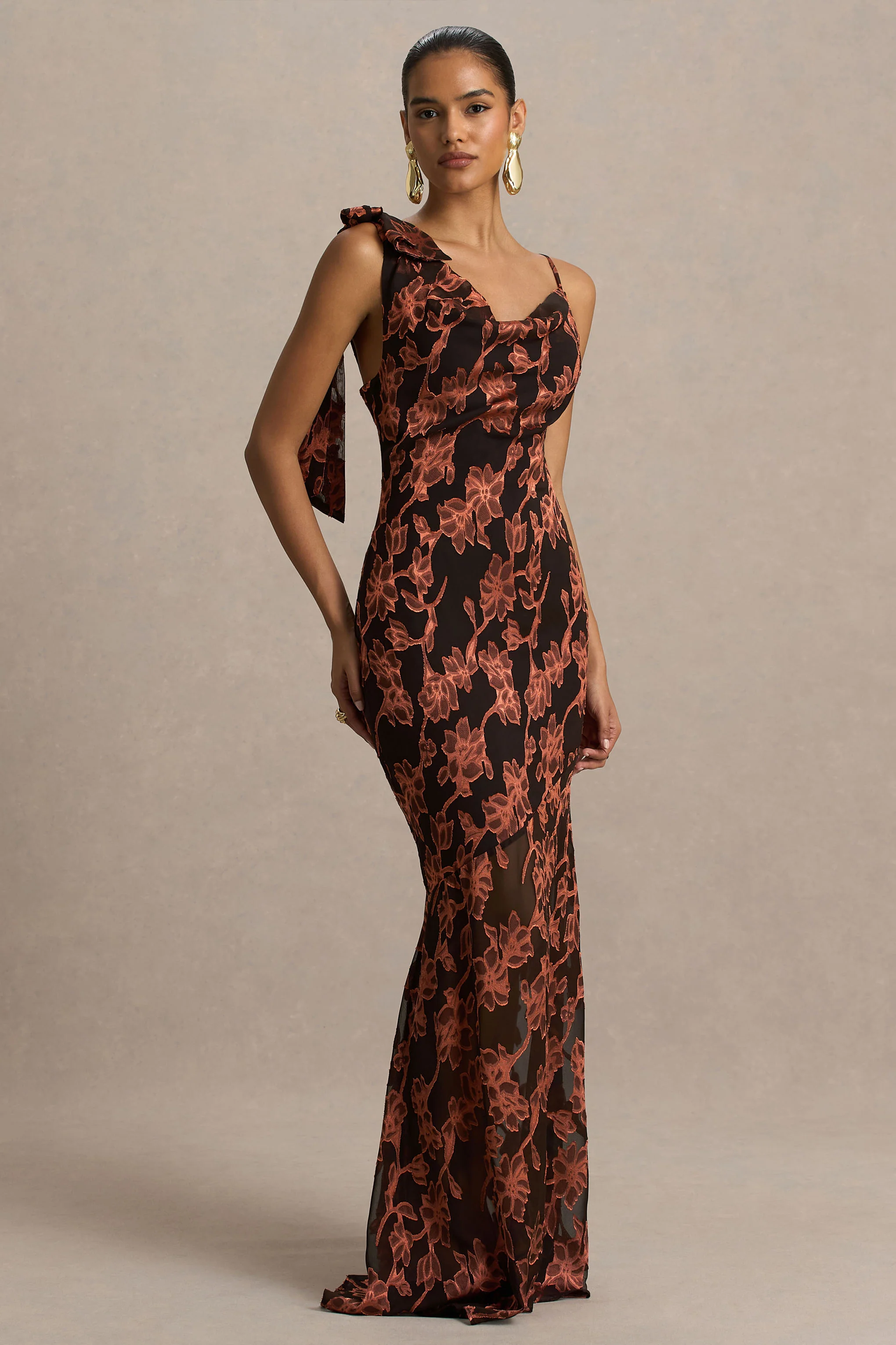 Mar | Black And Rust Cowl-Neckline Maxi Dress