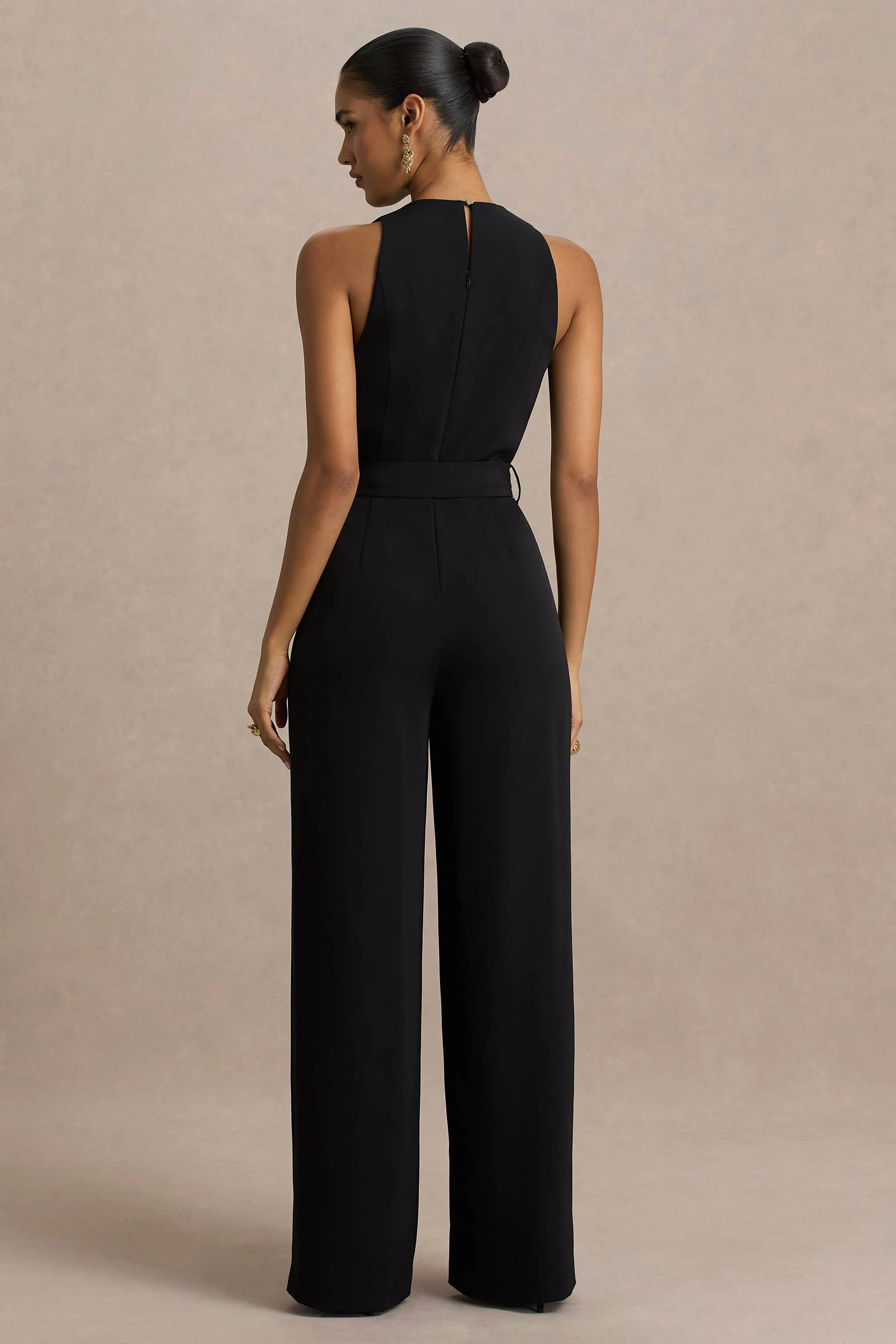 Corina | Black Cowl-Neck Jumpsuit With Tie-Detail