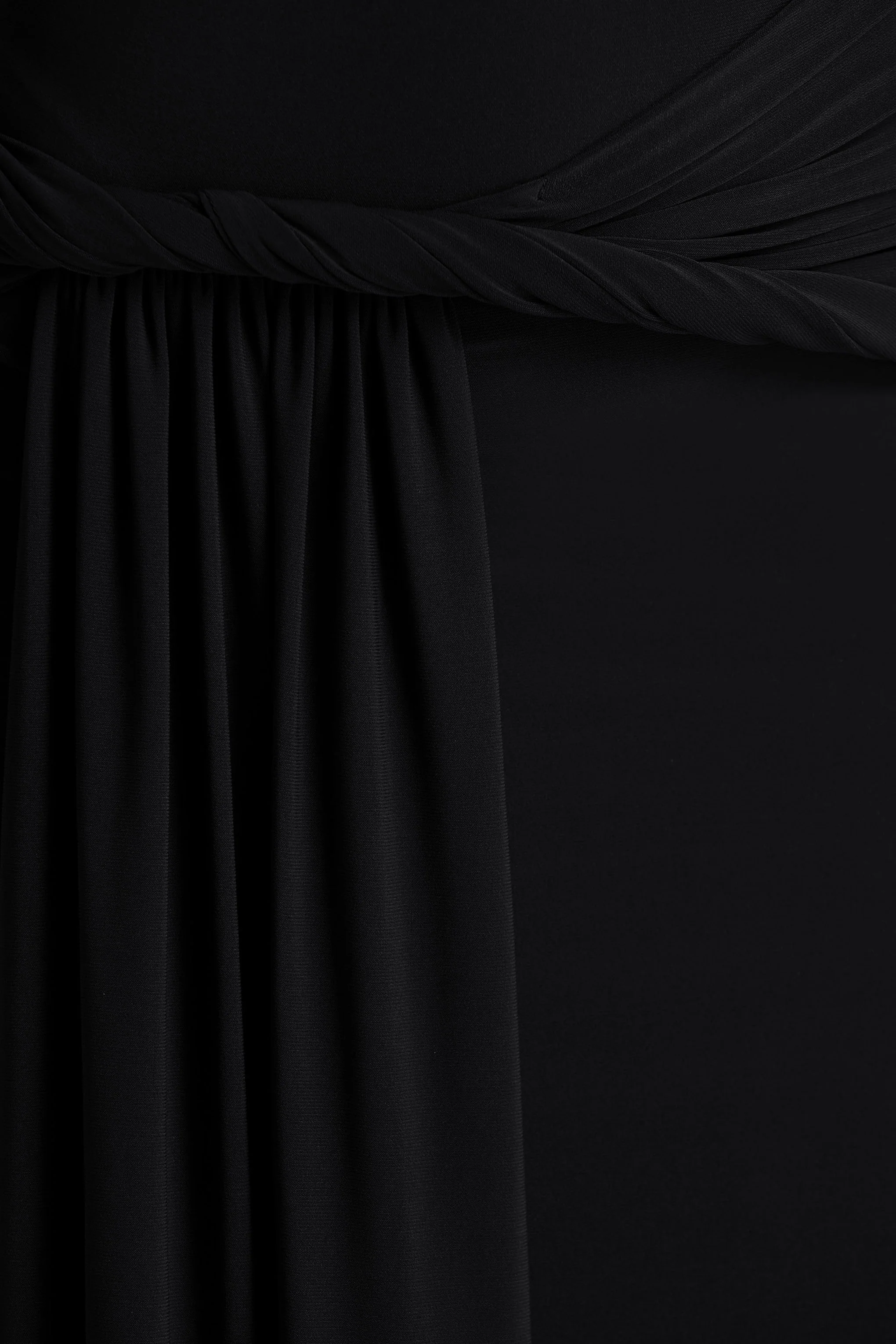 Tulisa | Black Asymmetric-Neck Maxi Dress With Twist Sleeves And Ruched Detailing