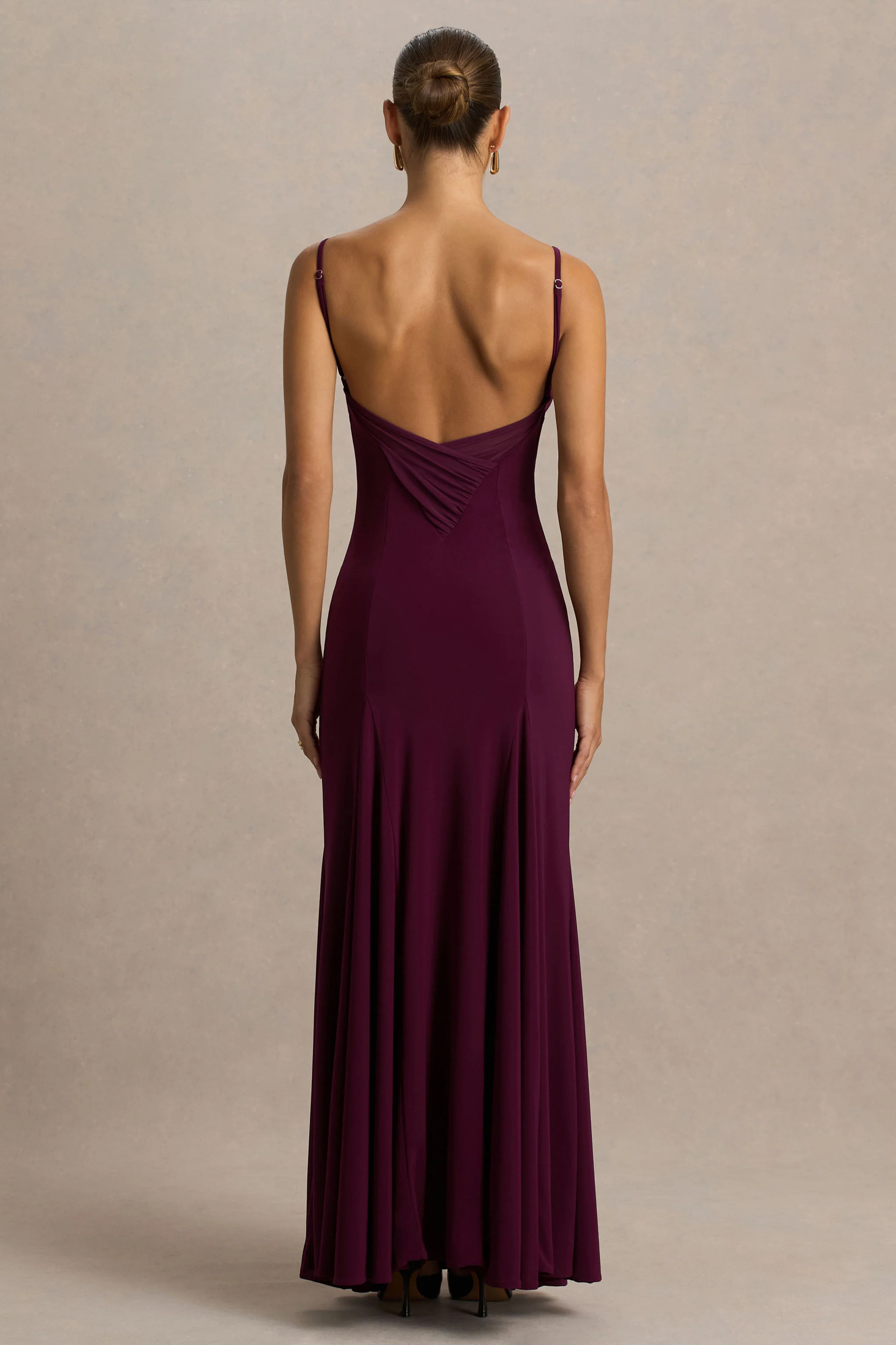 Gabbie | Burgundy Cowl-Neck Maxi Dress With Mesh Back Detail