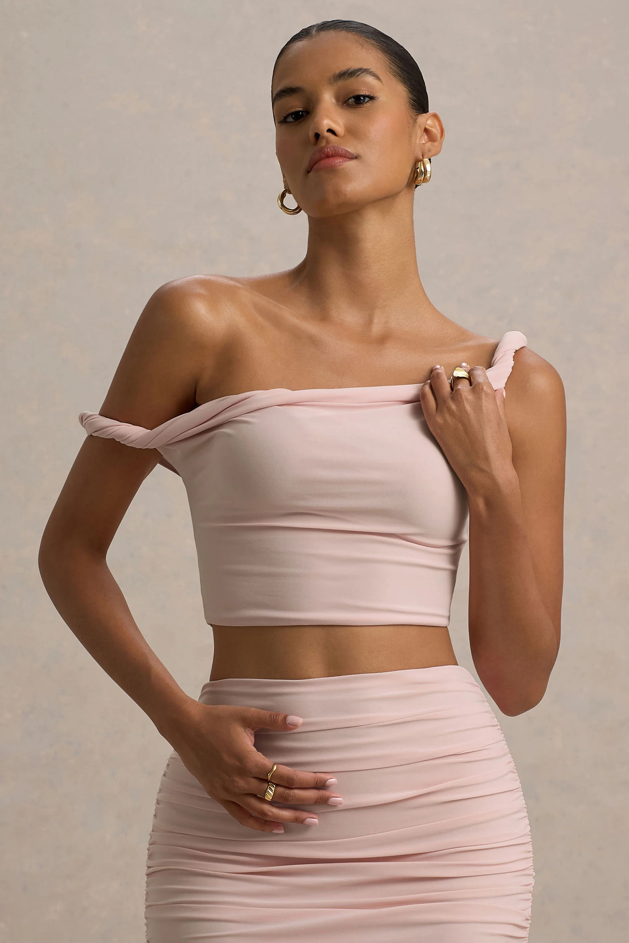Ariel | Light Pink Twisted Asymmetric Crop Top