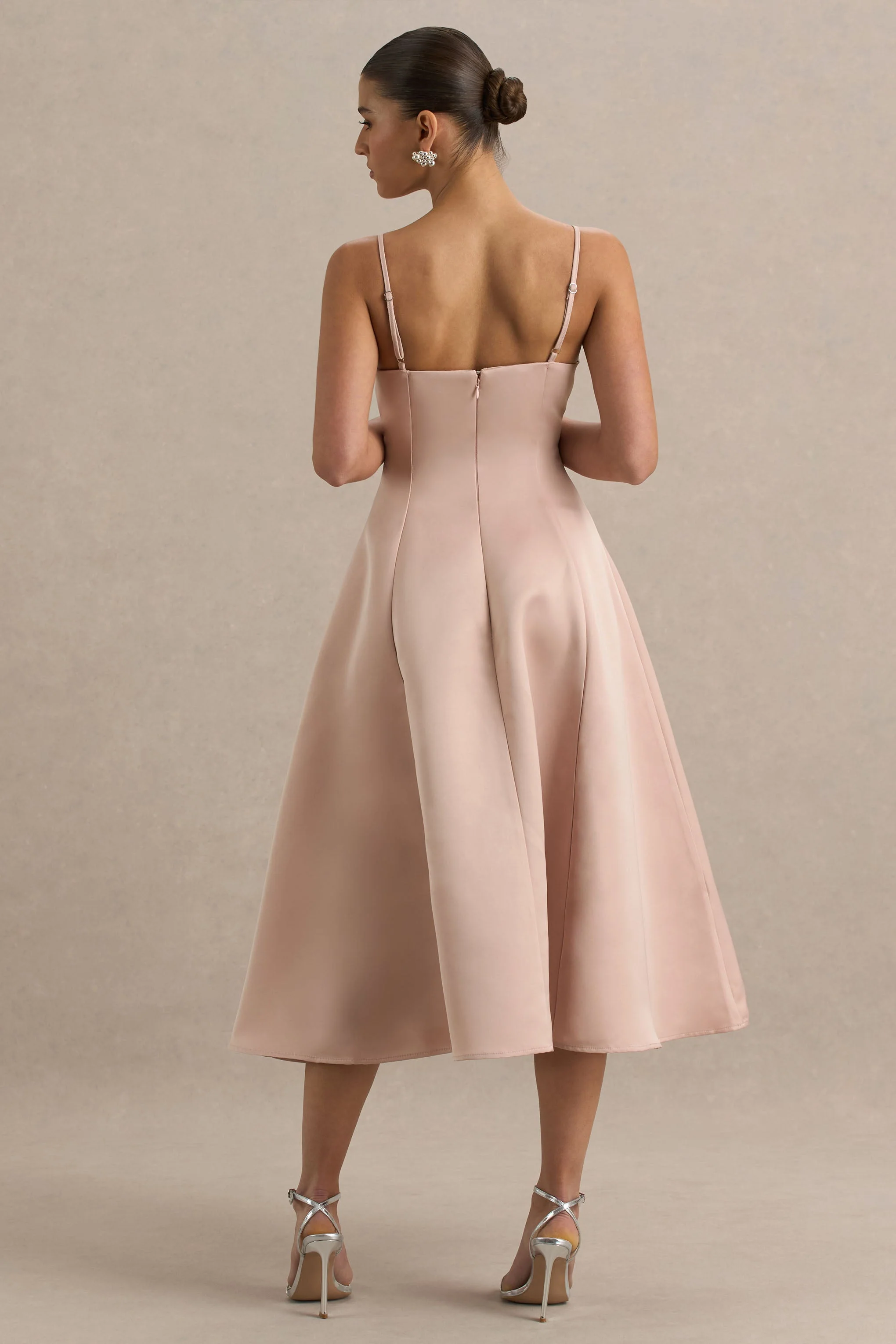 Mally | Rose Pink Satin Sweetheart A-Line Midi Dress