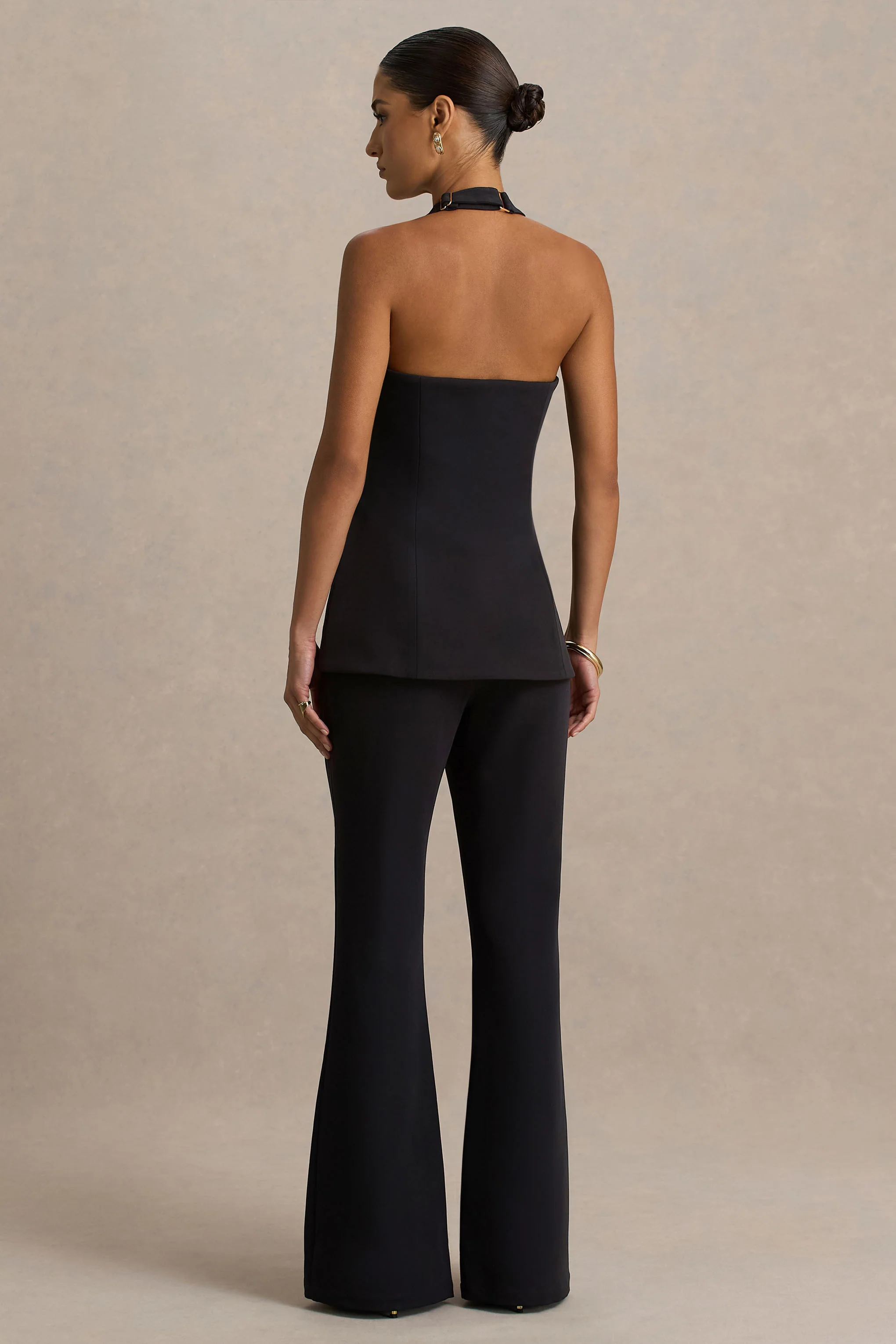 Carina | Black Flared-Leg Tailored Trousers