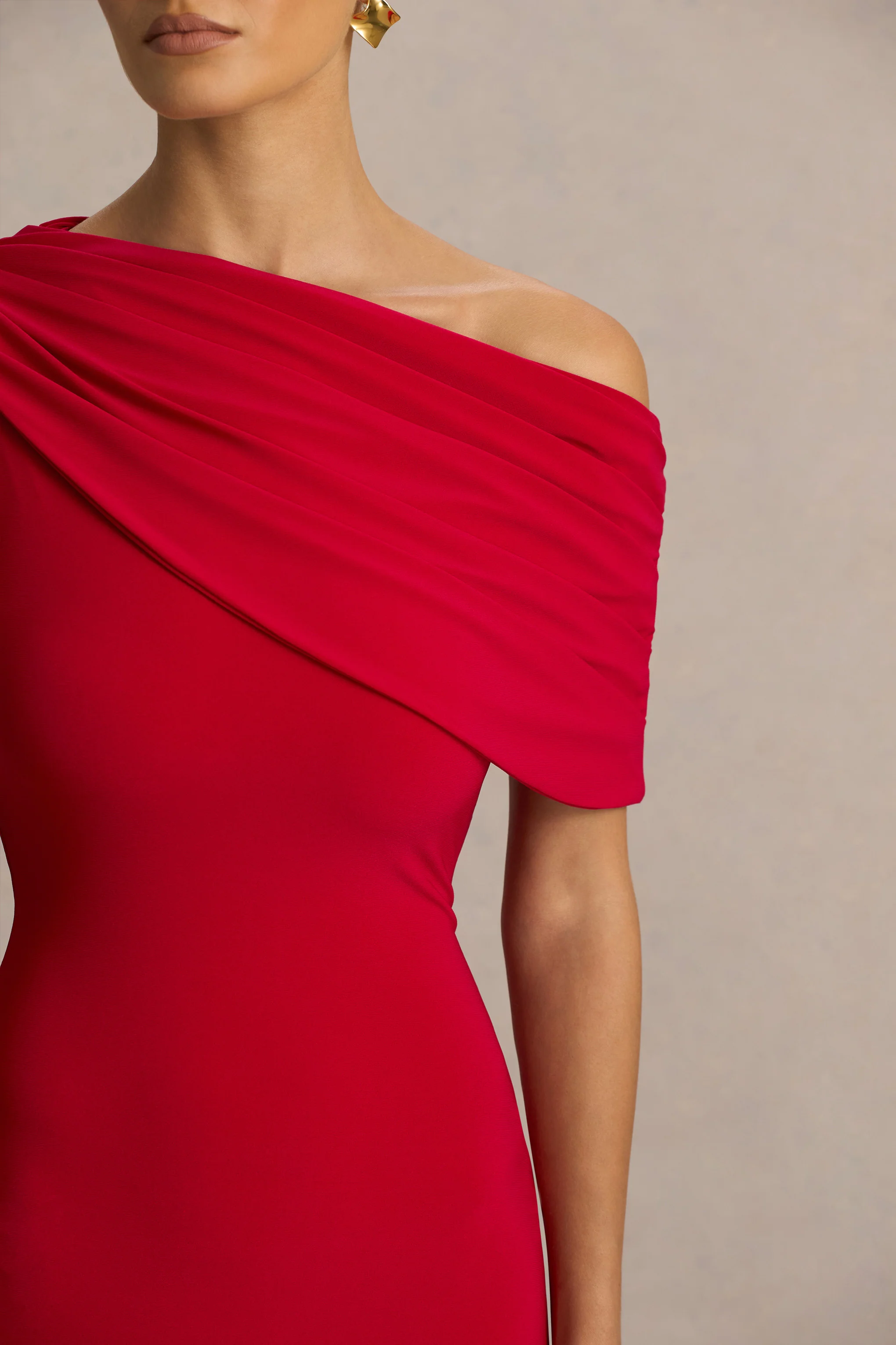 Zendaya | Red Asymmetric-Neck Fishtail Maxi Dress With Cape Detail