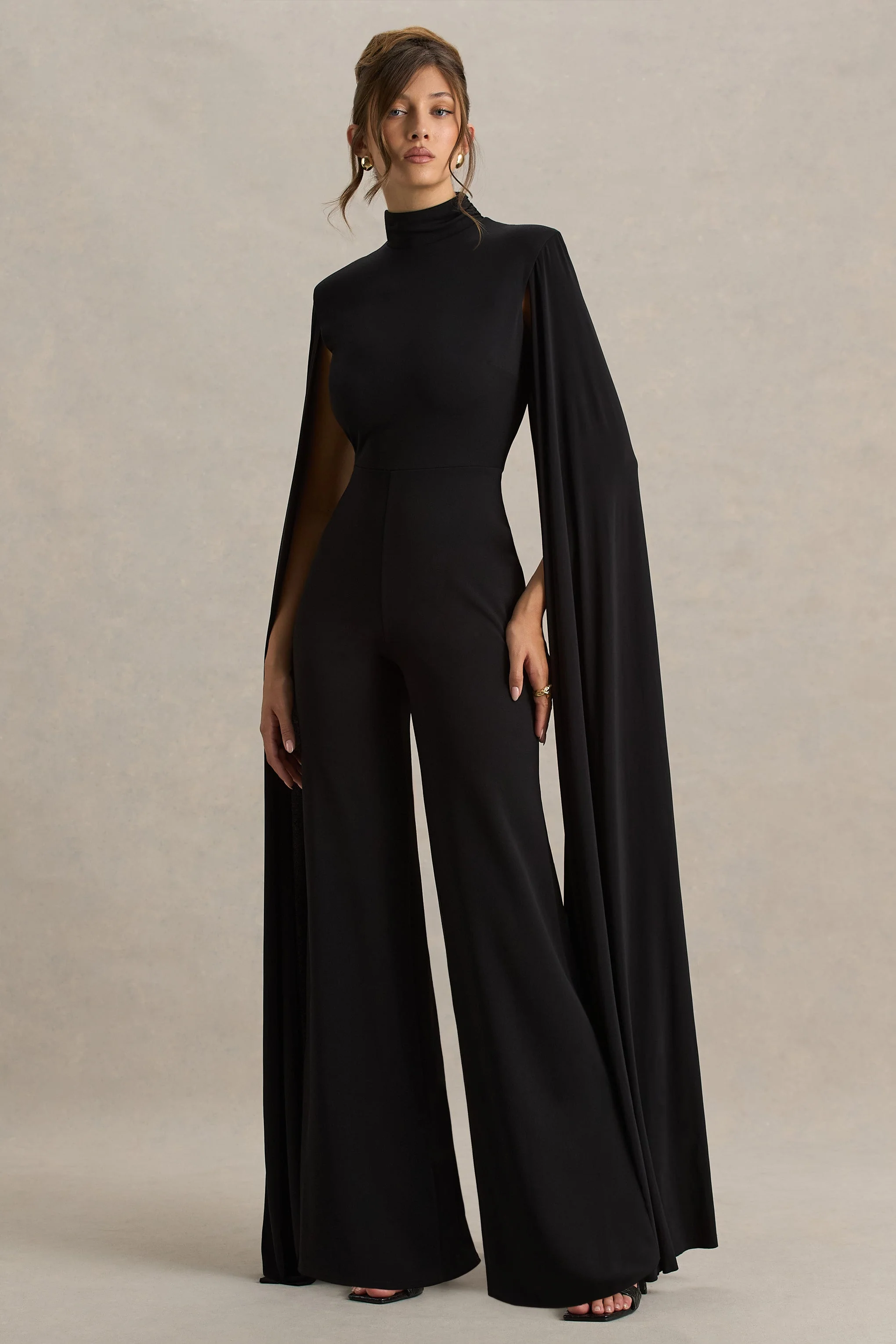 Dulcet | Black High-Neck Jumpsuit With Cape Sleeves