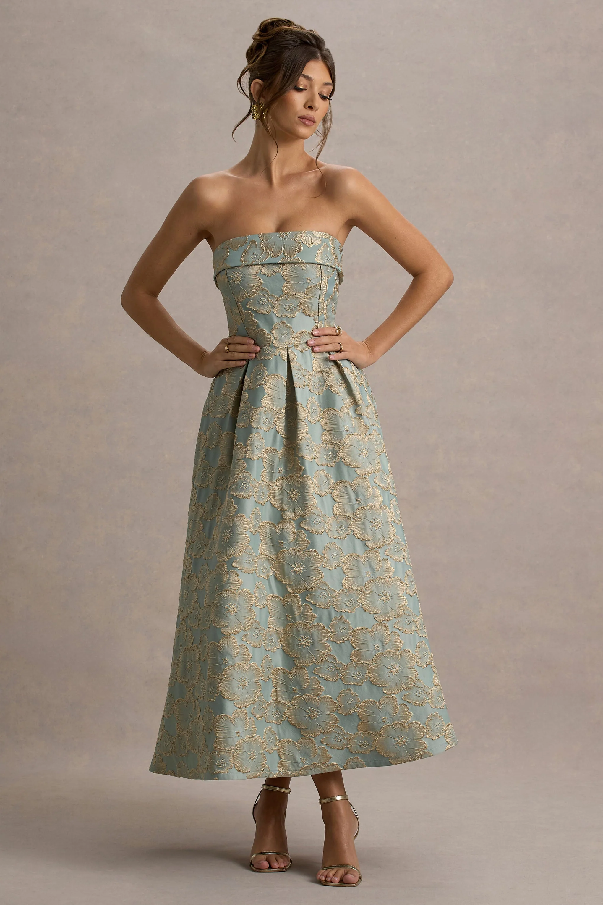 Zuma | Light Blue Jacquard Strapless Midi Dress