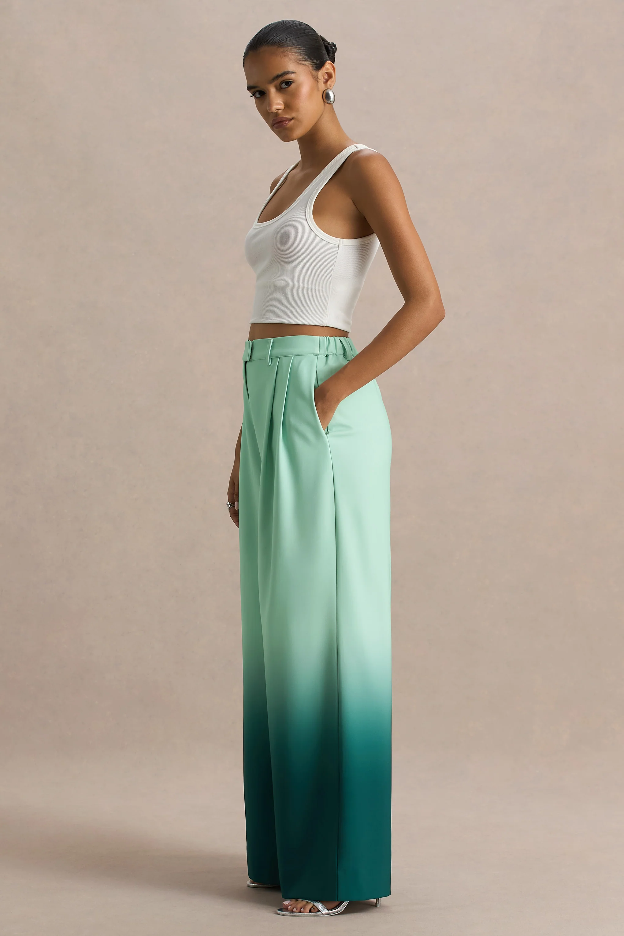 Safia | Emerald Ombre Satin Wide-Leg