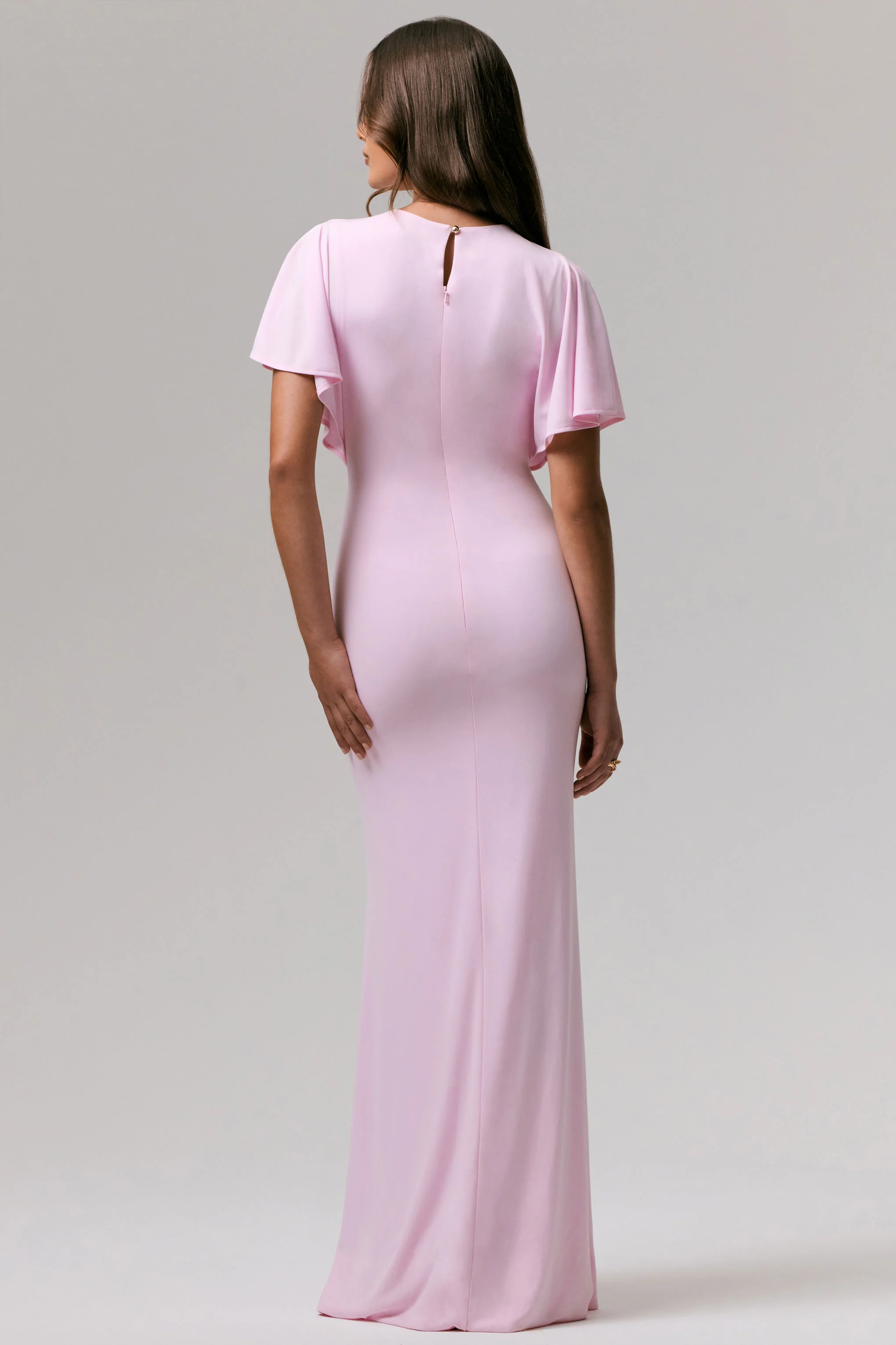 Grandeur | Pale Pink High-Neck Ruched Maxi Dress