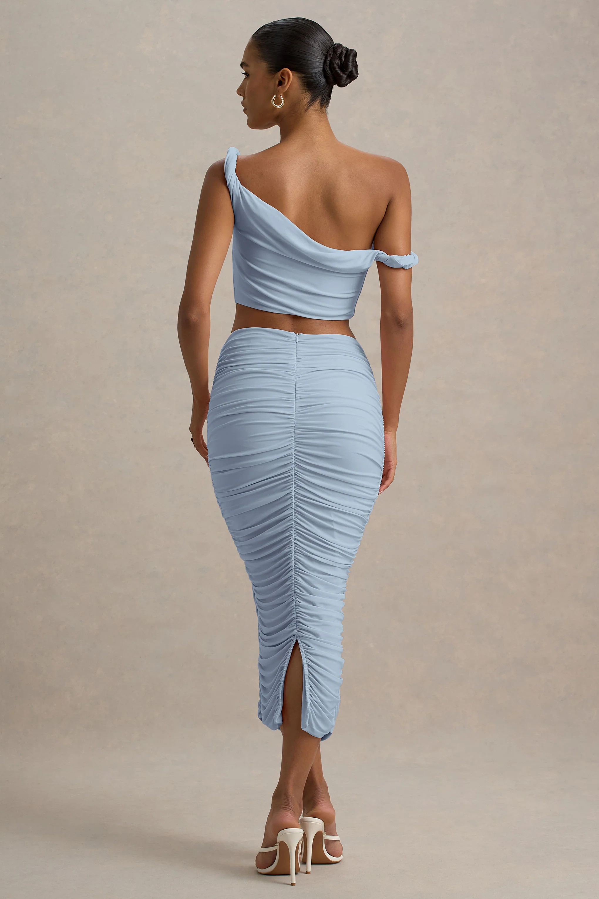 Lively | Powder Blue Ruched Midi Skirt