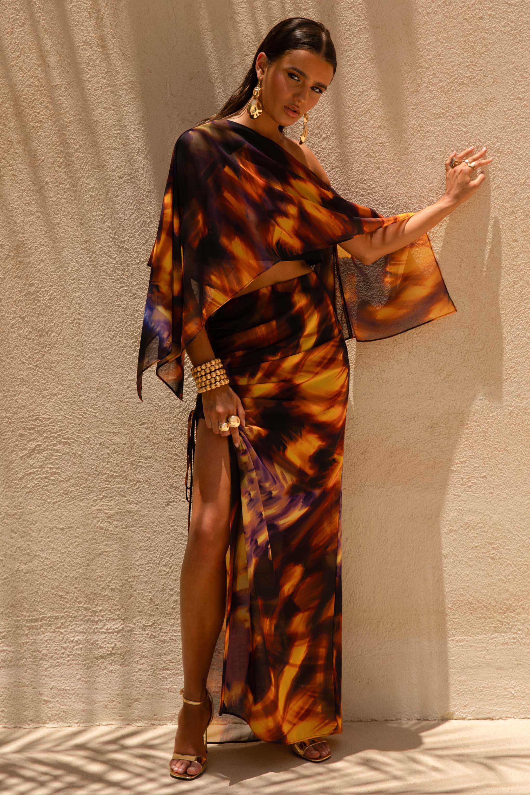 Elysia | Smoke Print Asymmetric Crop Top