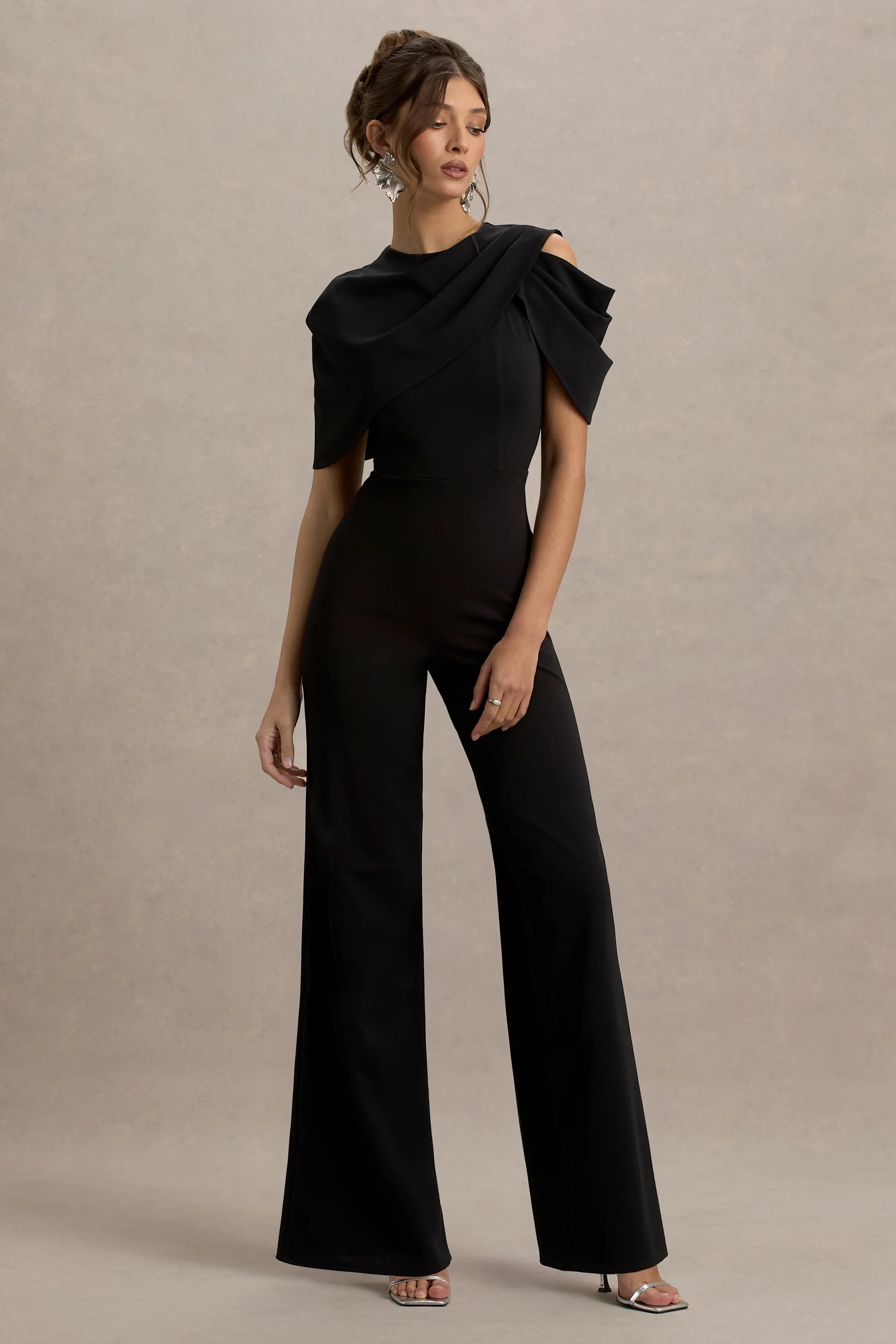 My Destiny | Black Asymmetric Draped Jumpsuit
