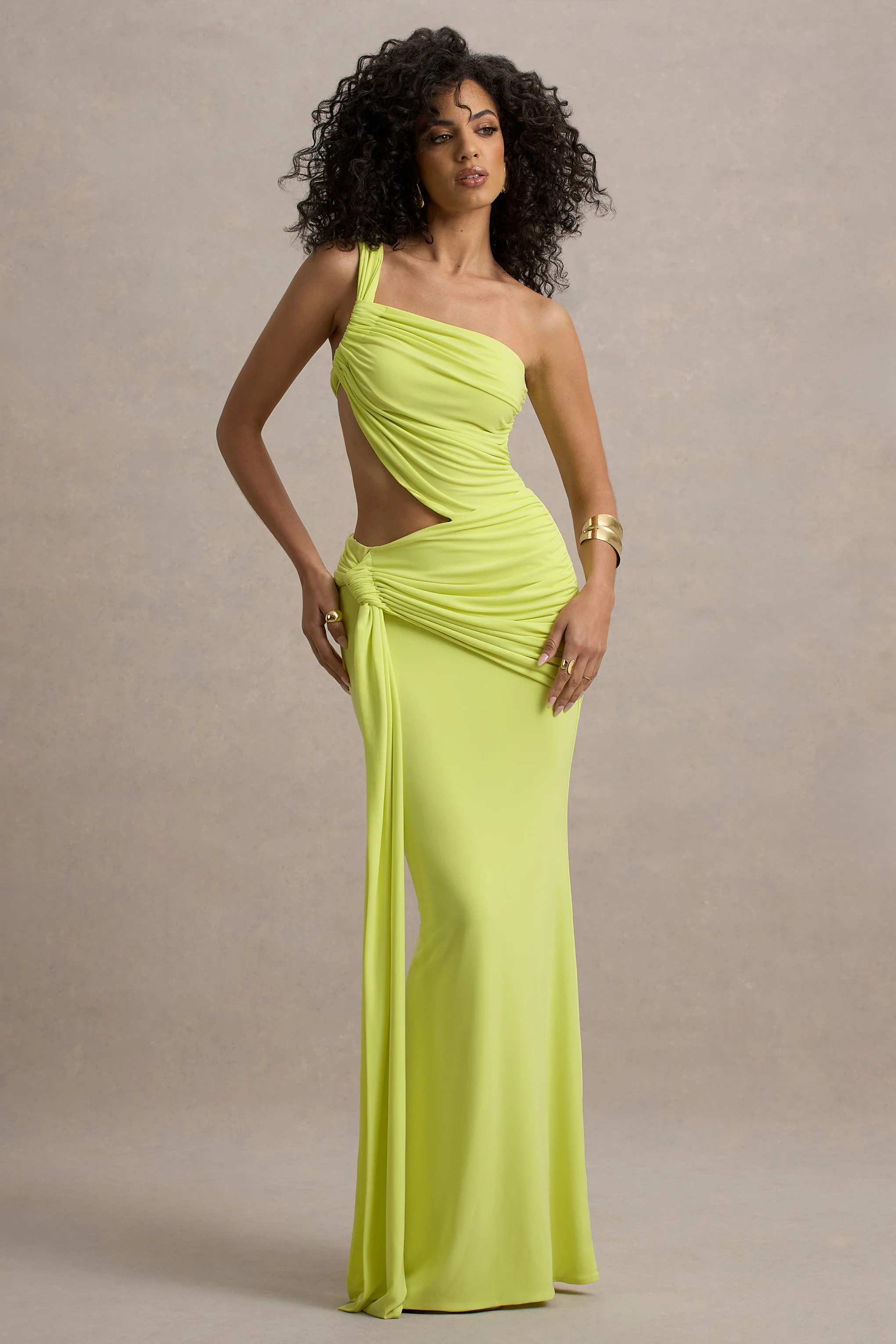 Giovanna | Lime Green Asymmetric Maxi Dress With Wrap Skirt