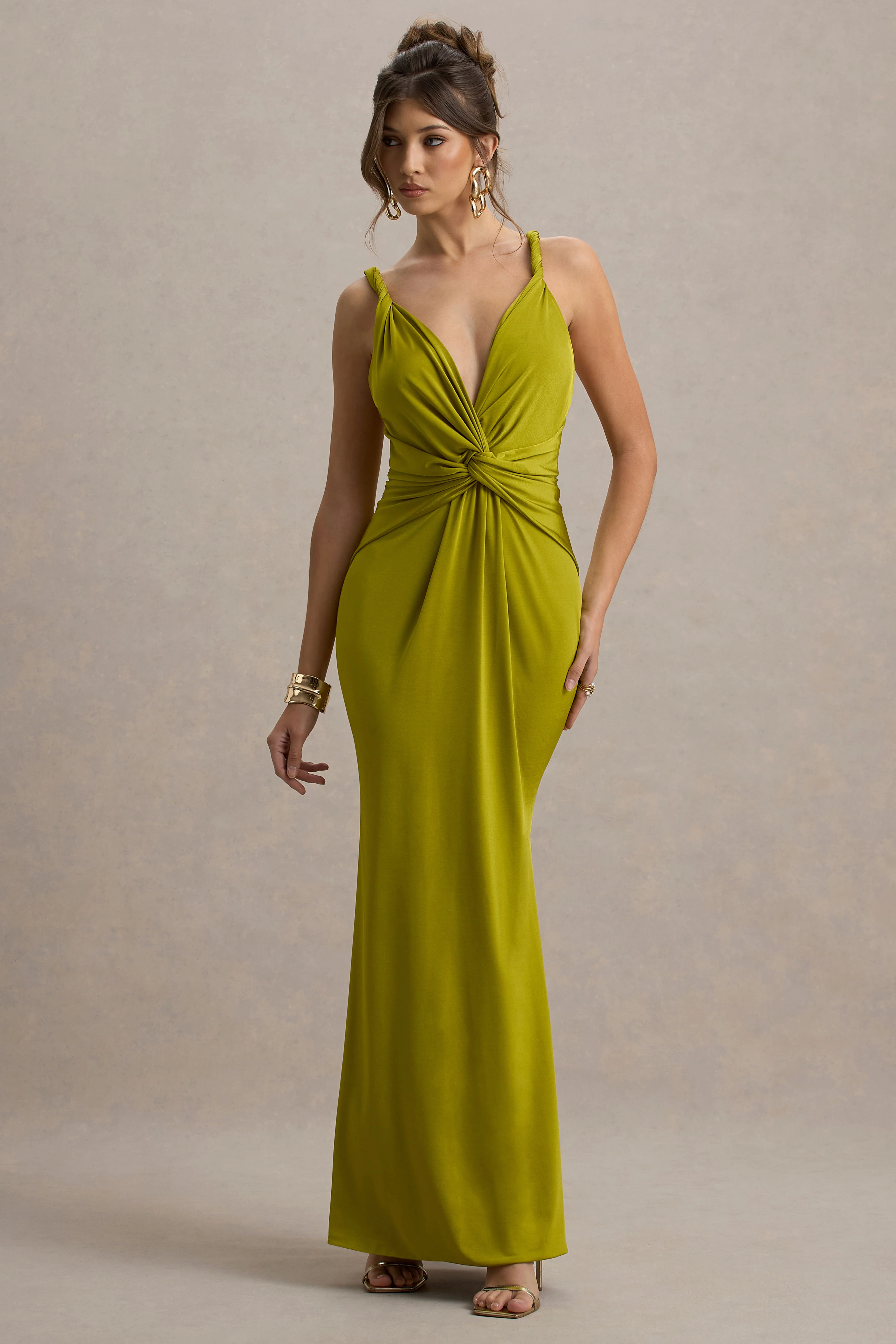 Santez | Green Twisted Plunge-Neck Maxi Dress