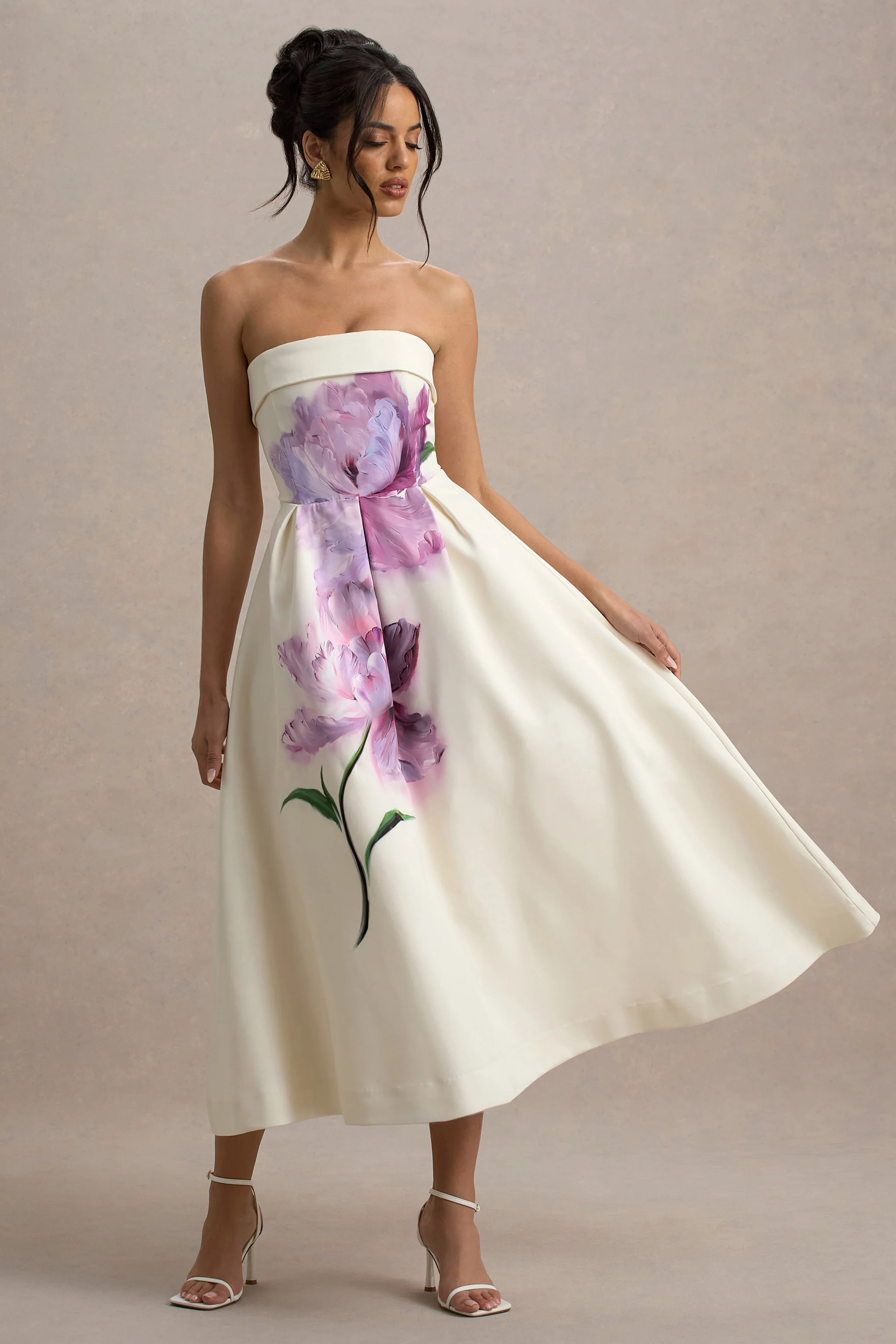 Annalise | Peony Floral Print Bandeau Skater Midi Dress