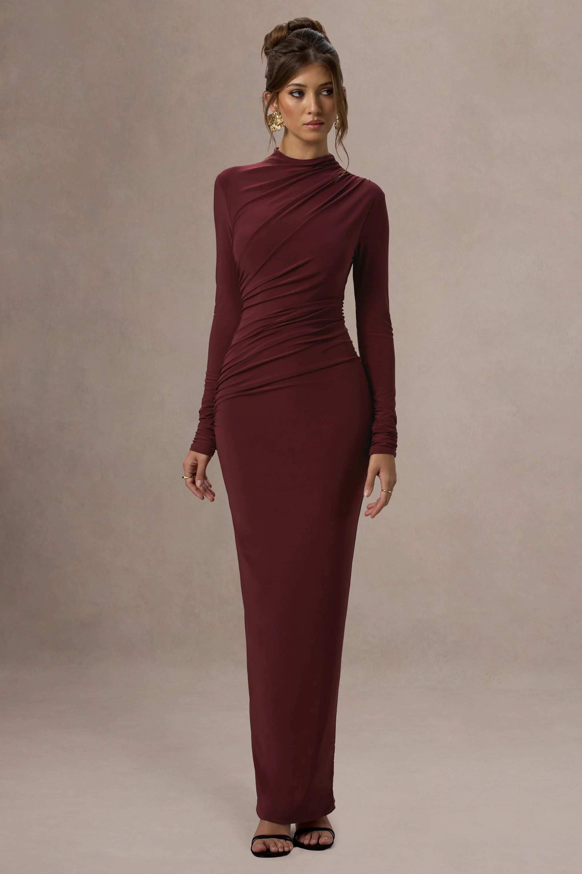 Hespera | Port High-Neck Long-Sleeve Gathered Maxi Dress