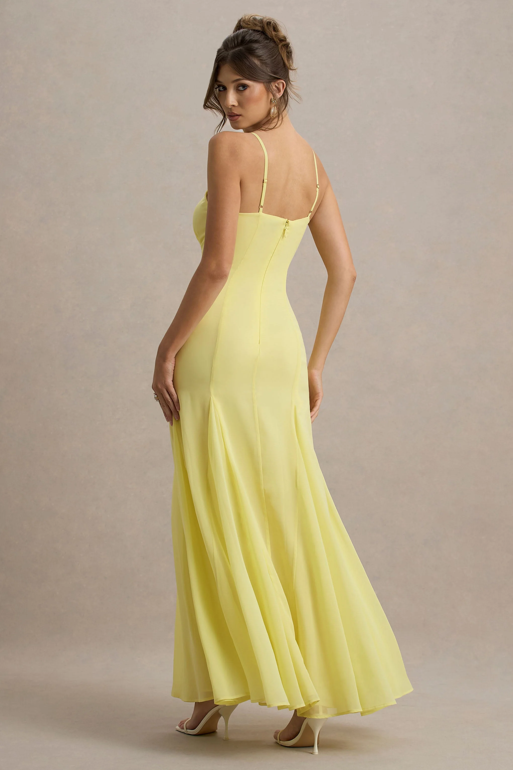 Massie | Lemon Chiffon Strappy Maxi Dress With Volume Hem