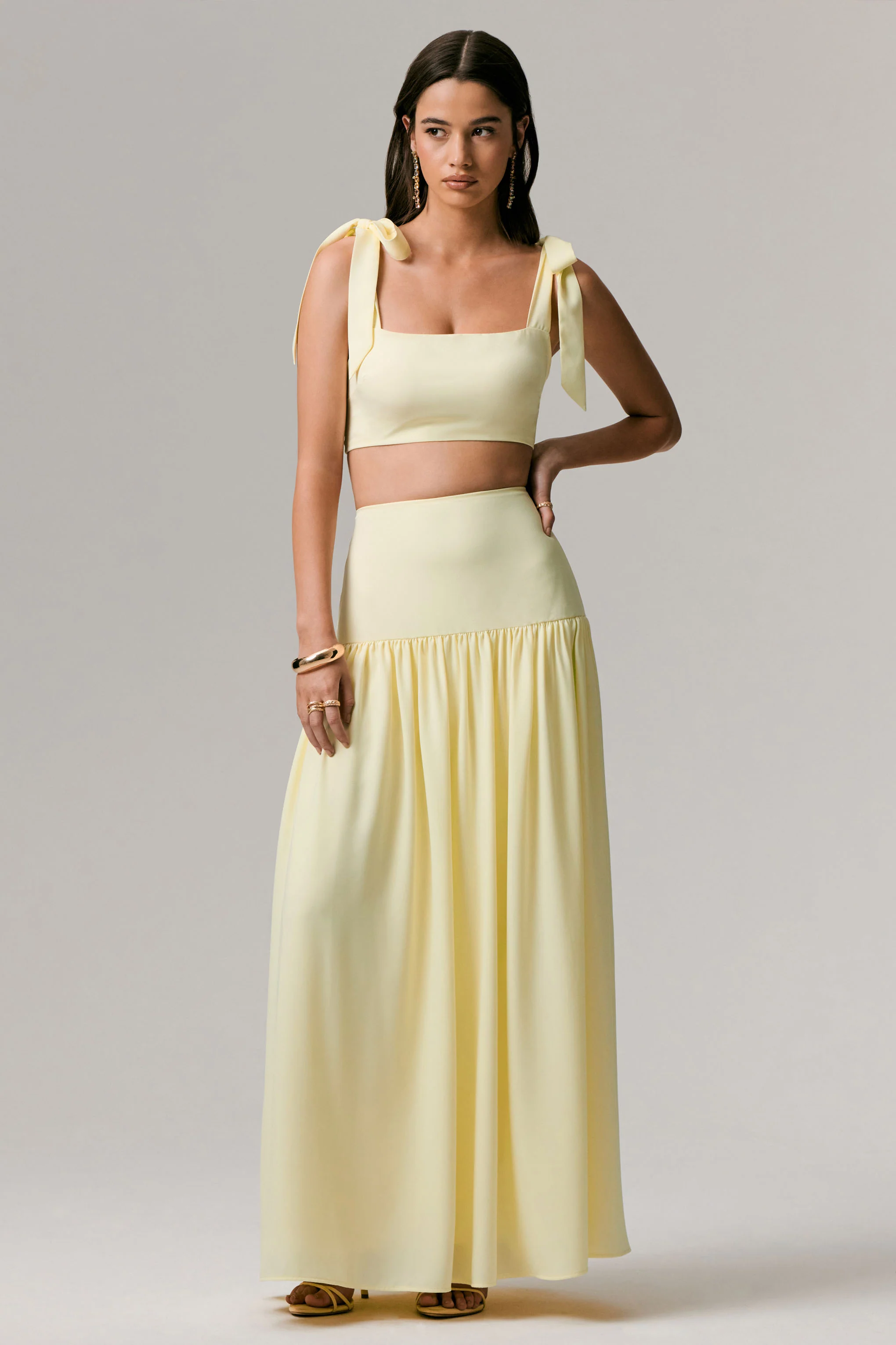 Reminiscent | Lemon Ruched Maxi Skirt