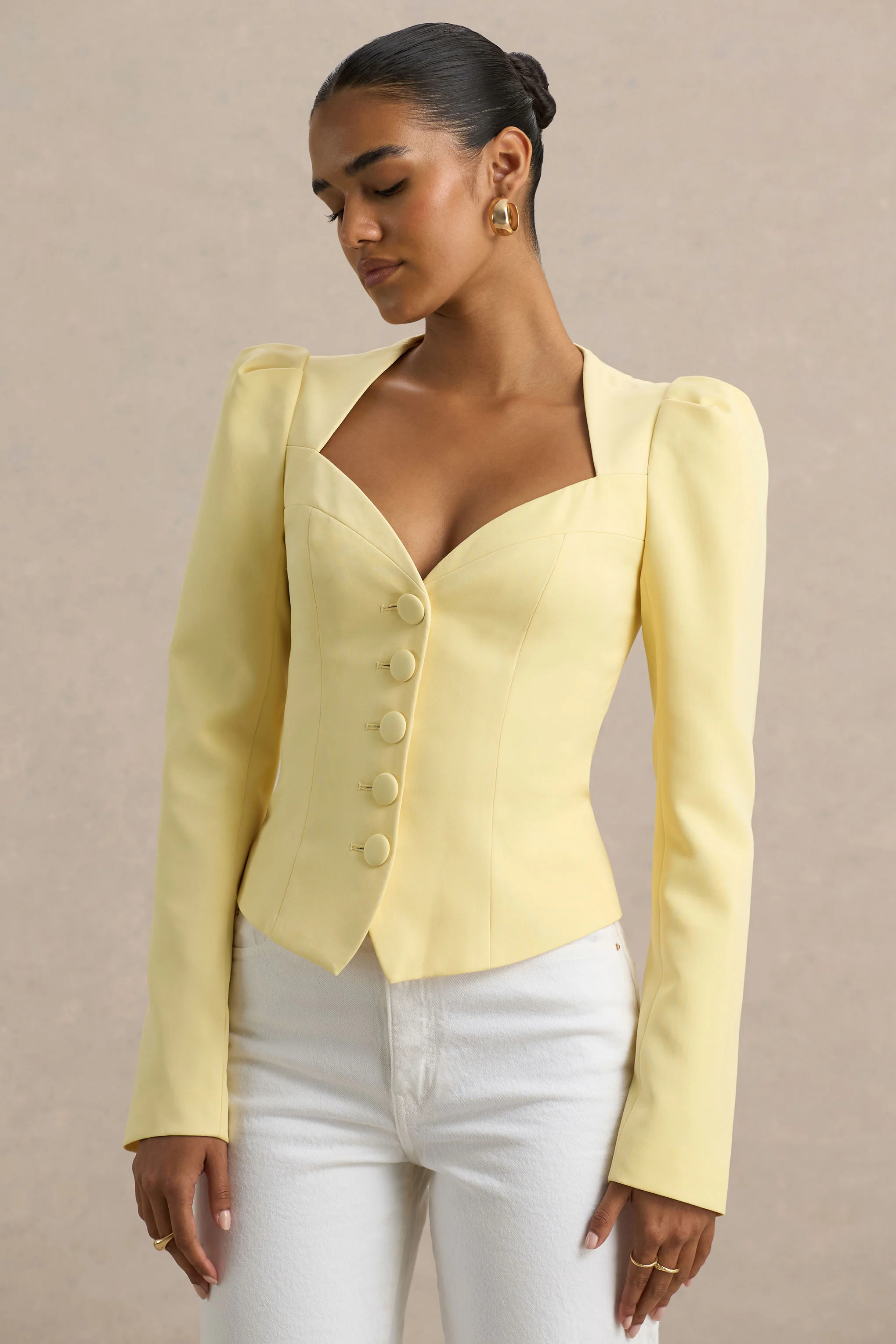 Olympia | Lemon Sweetheart-Neck Tailored Top