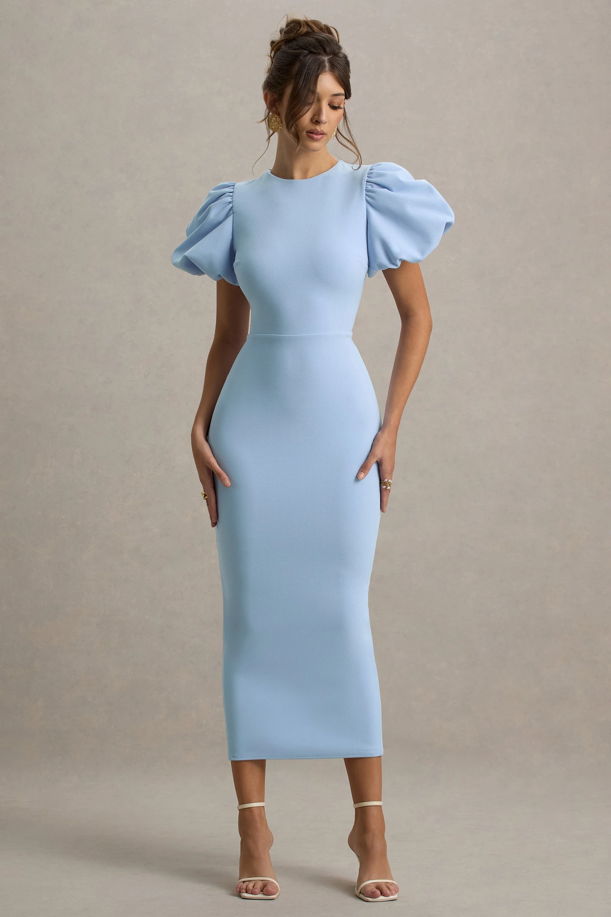 Dakota | Powder Blue Puff-Sleeve Midi Dress