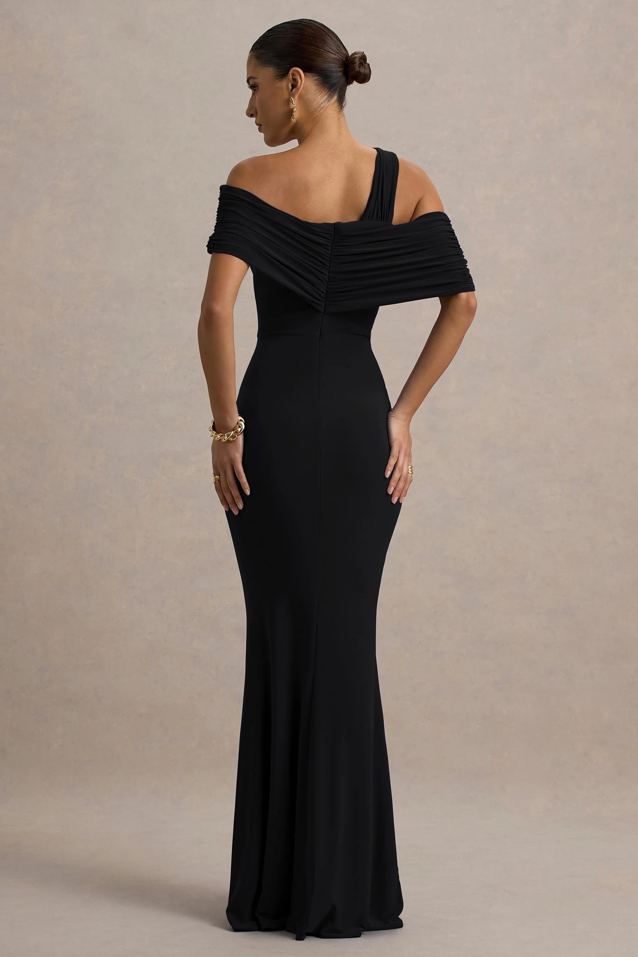 Nala | Black Asymmetric Maxi Dress With Split