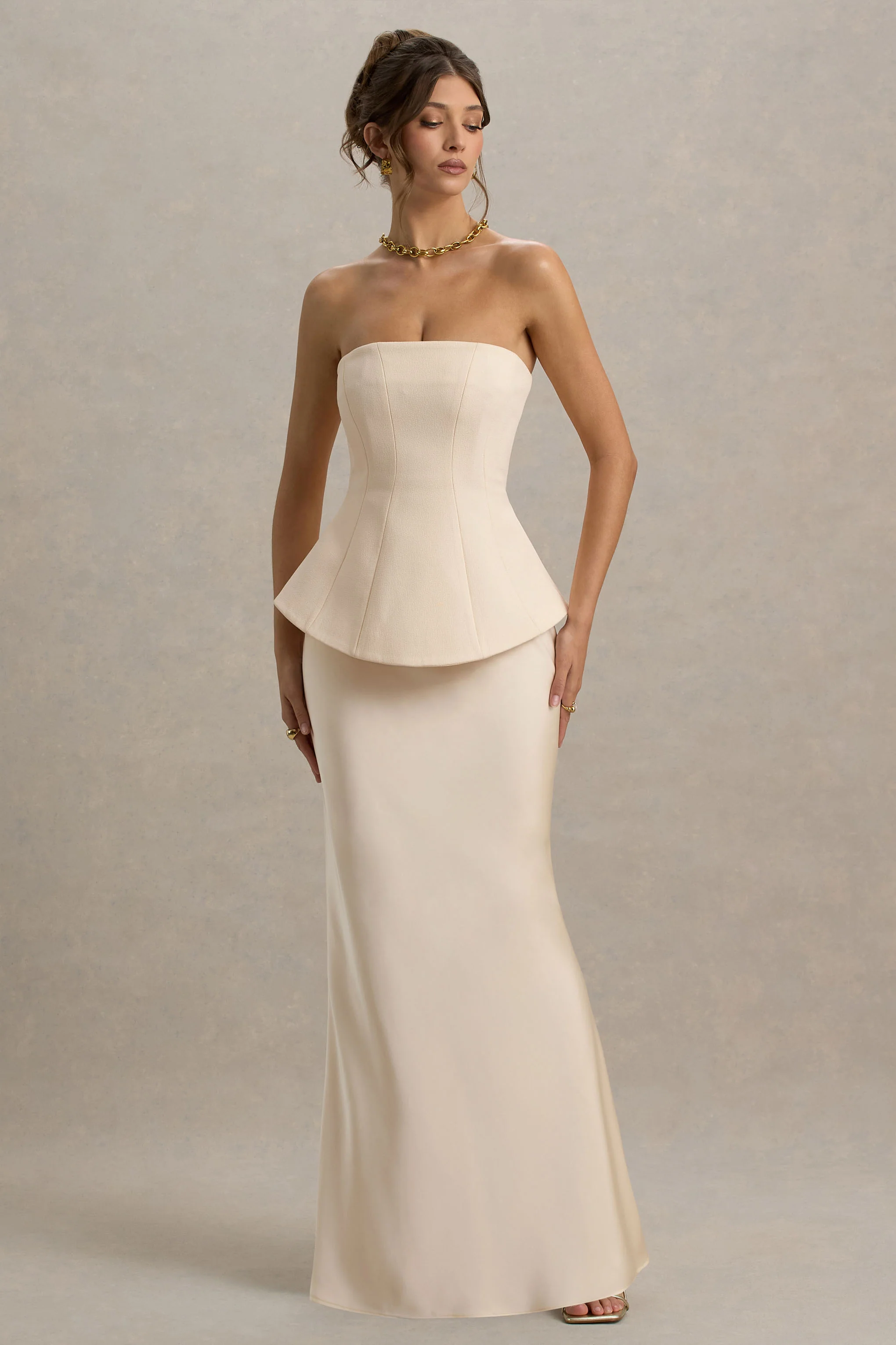 Ohio | Champagne Strapless Corset Maxi Dress