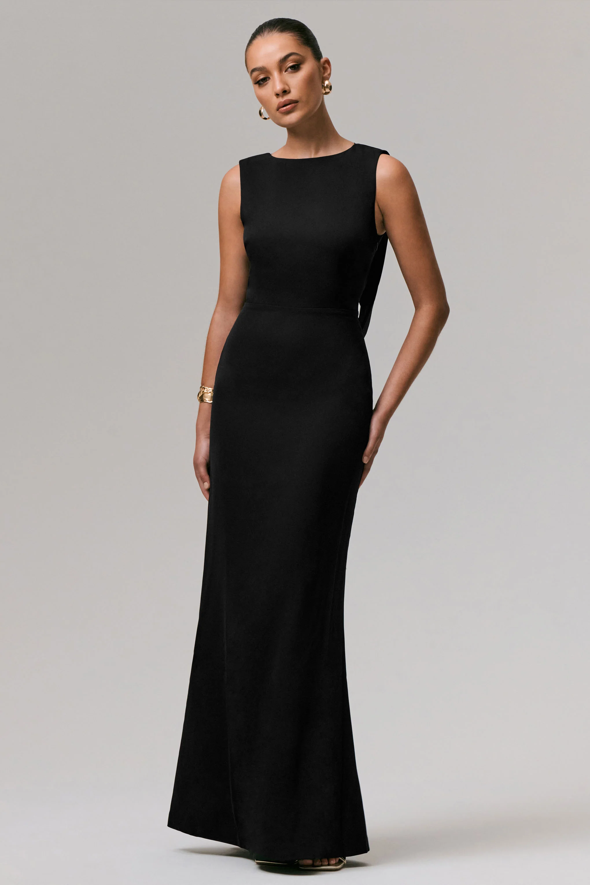 Maxie | Black High-Neck Maxi Dress With Back Detail