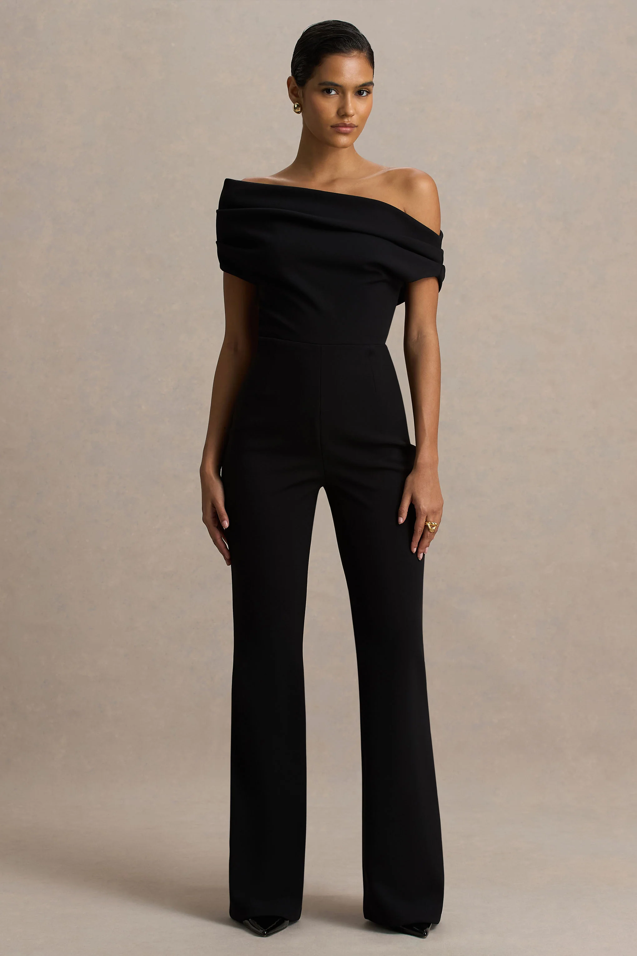 Alexandra | Black Asymmetric Draped Jumpsuit