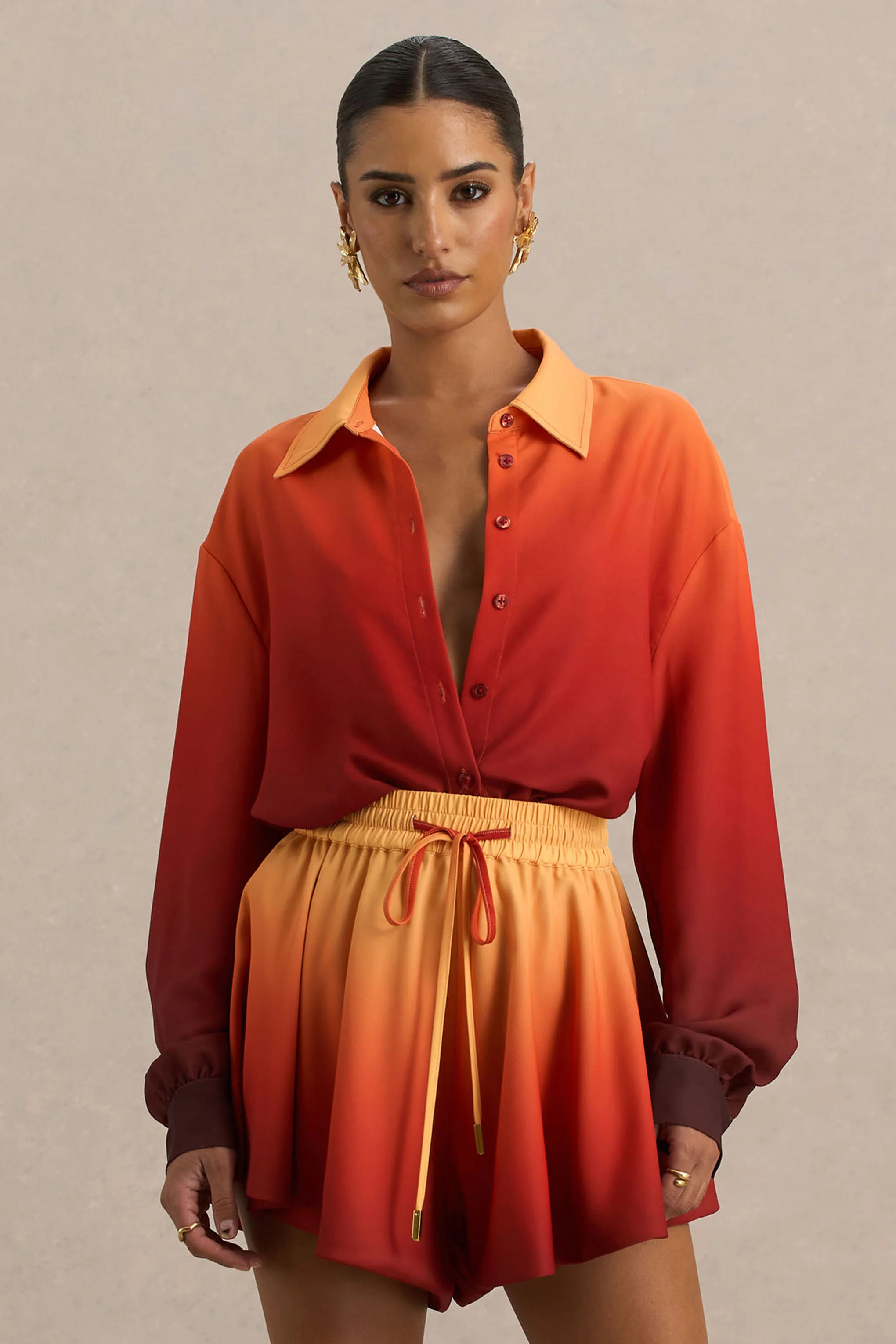 Rowan | Ombre Satin Shirt with Plunge Neckline