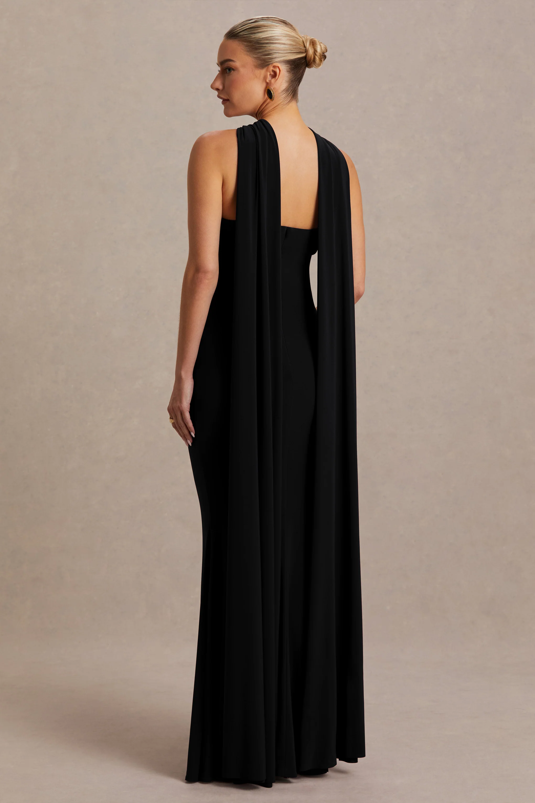 Lyra | Black Cross Halter-Neck Maternity Maxi Dress With Cape