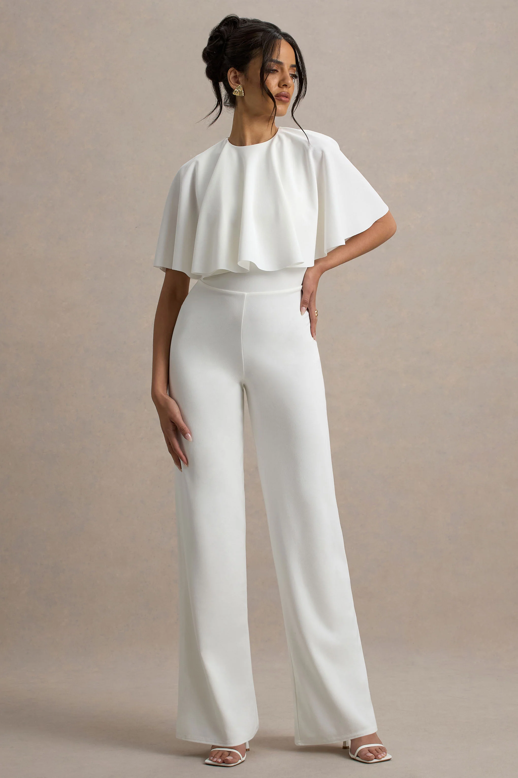 Leanna | White Straight-Leg Jumpsuit With Cape