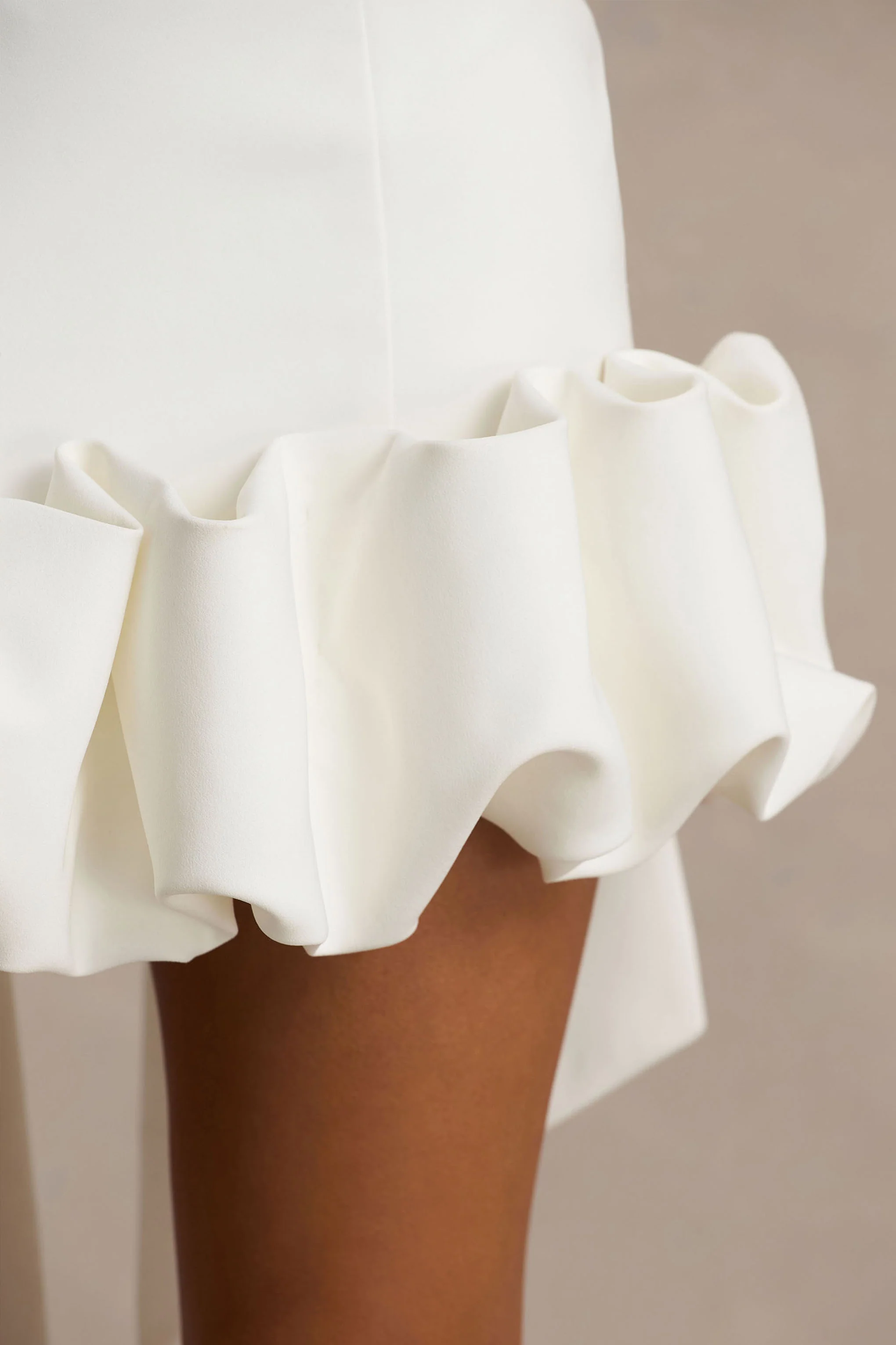 Geneve | White Halter-Neck Mini Dress With Ruffled Trim