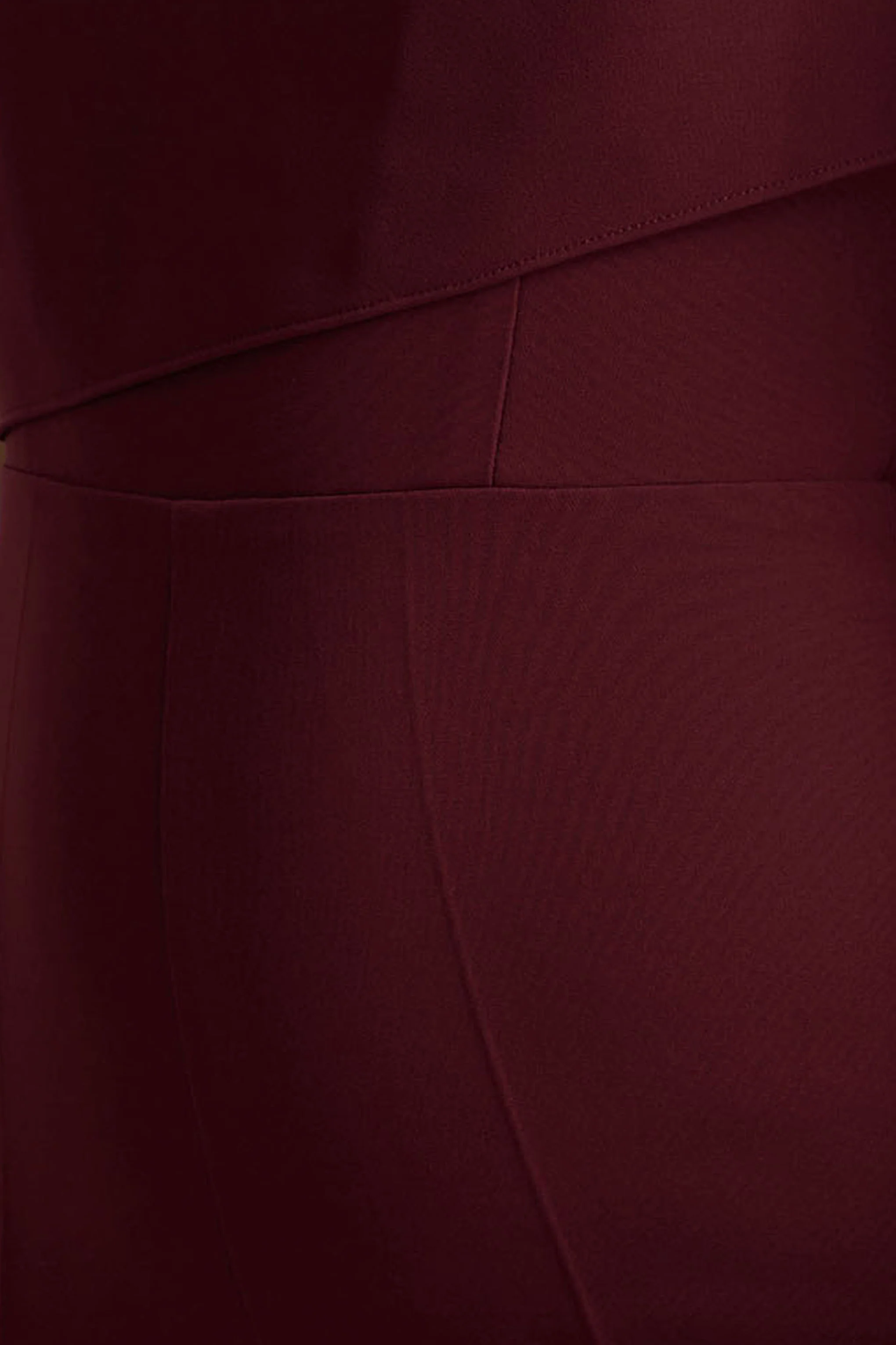 Sorenia | Burgundy High-Neck Jumpsuit With One-Cape Sleeve