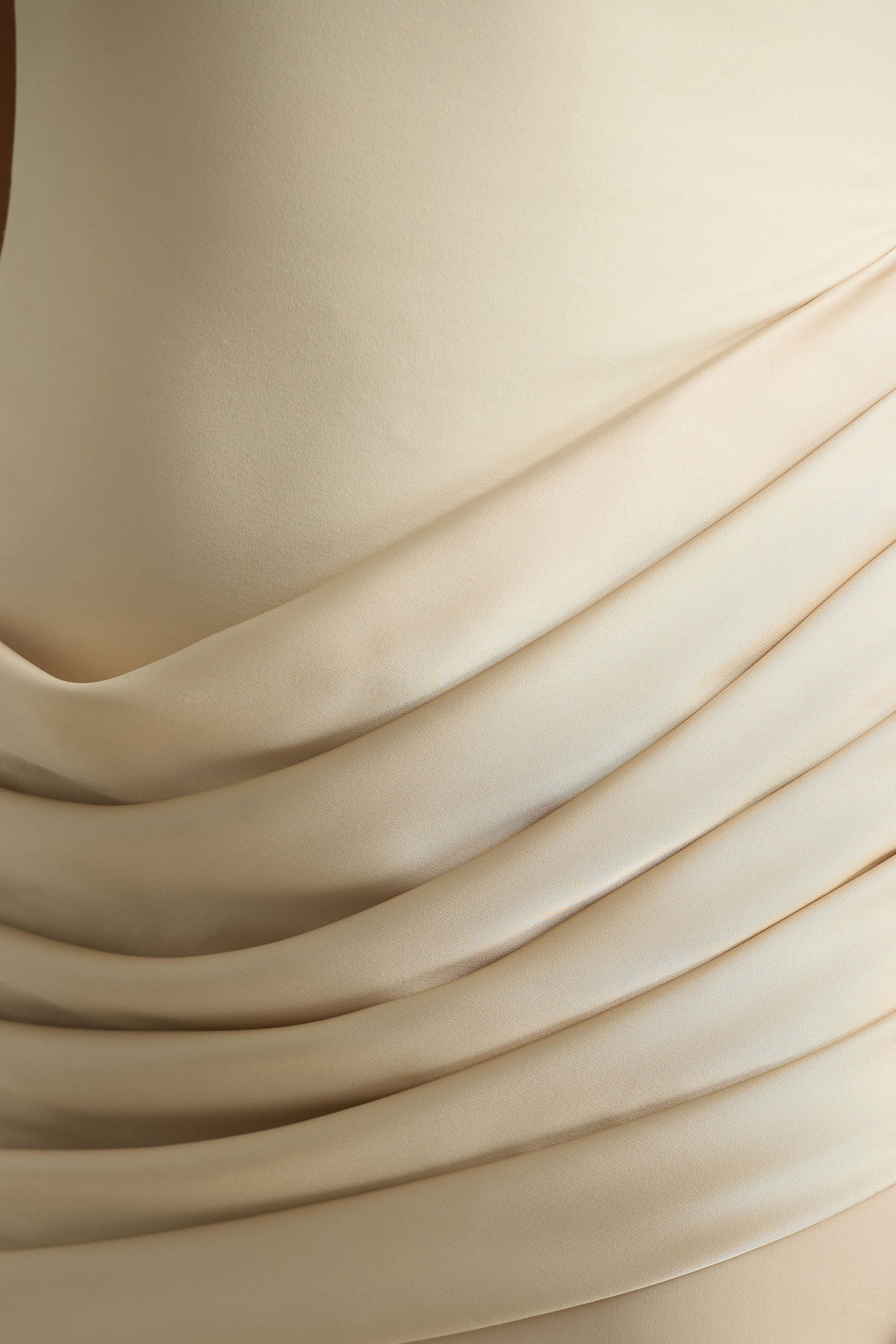 Akari | Champagne High-Neck Maxi Dress With Satin Skirt