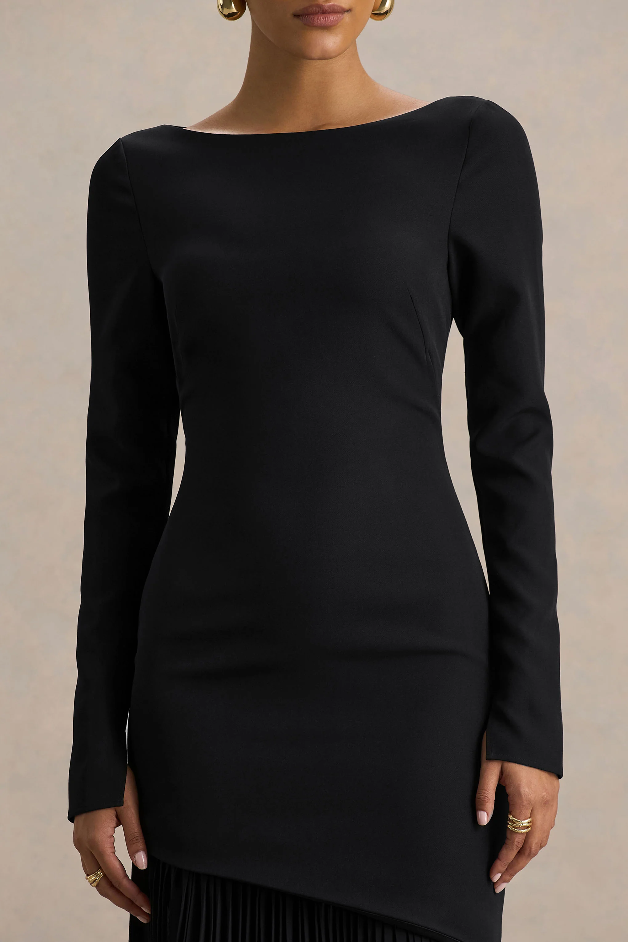 Yanira | Black Crepe And Georgette Boat-Neck Maxi Dress With Drop Waist