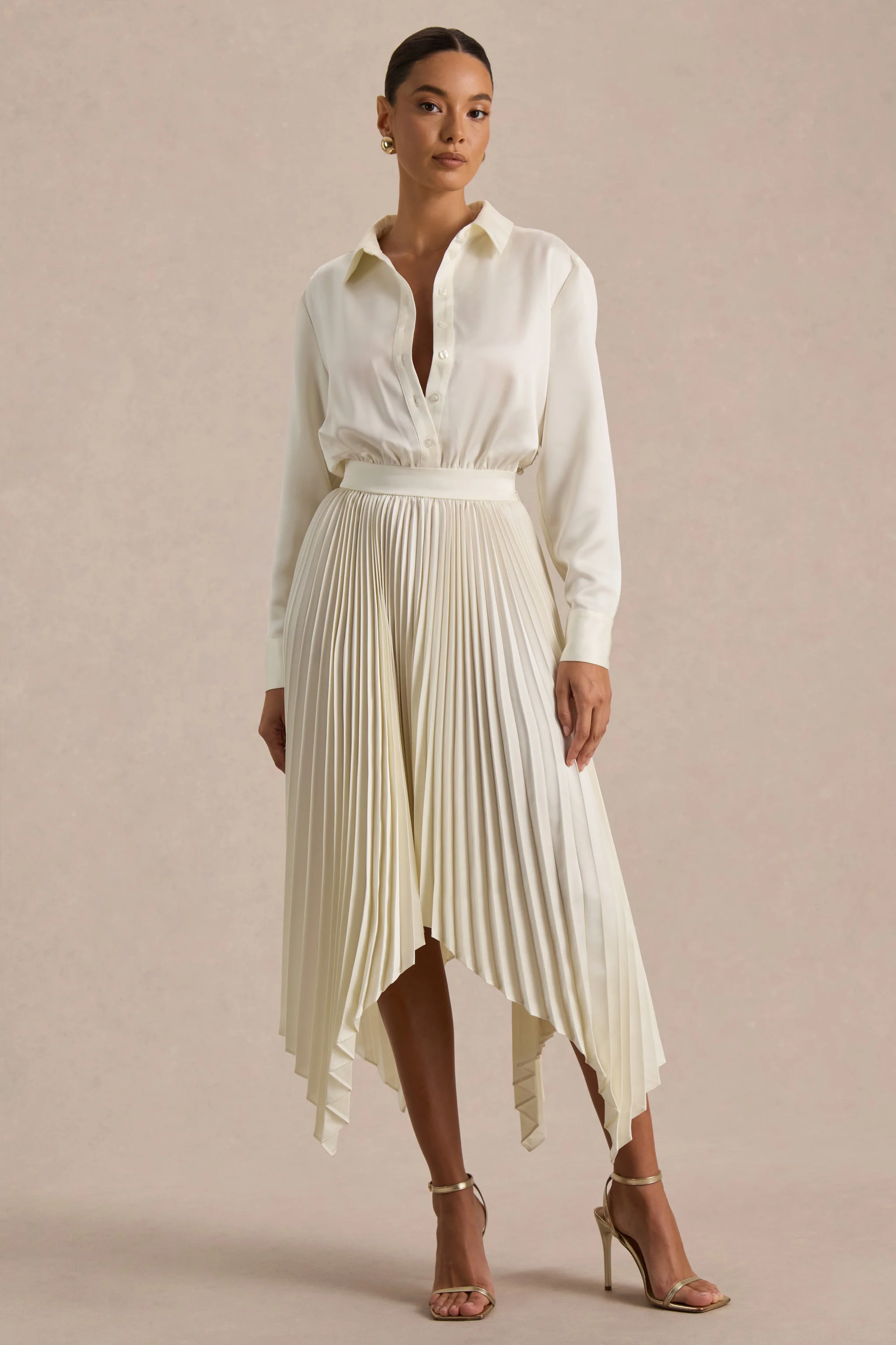 Naxos | Cream Satin Shirt Maxi Dress