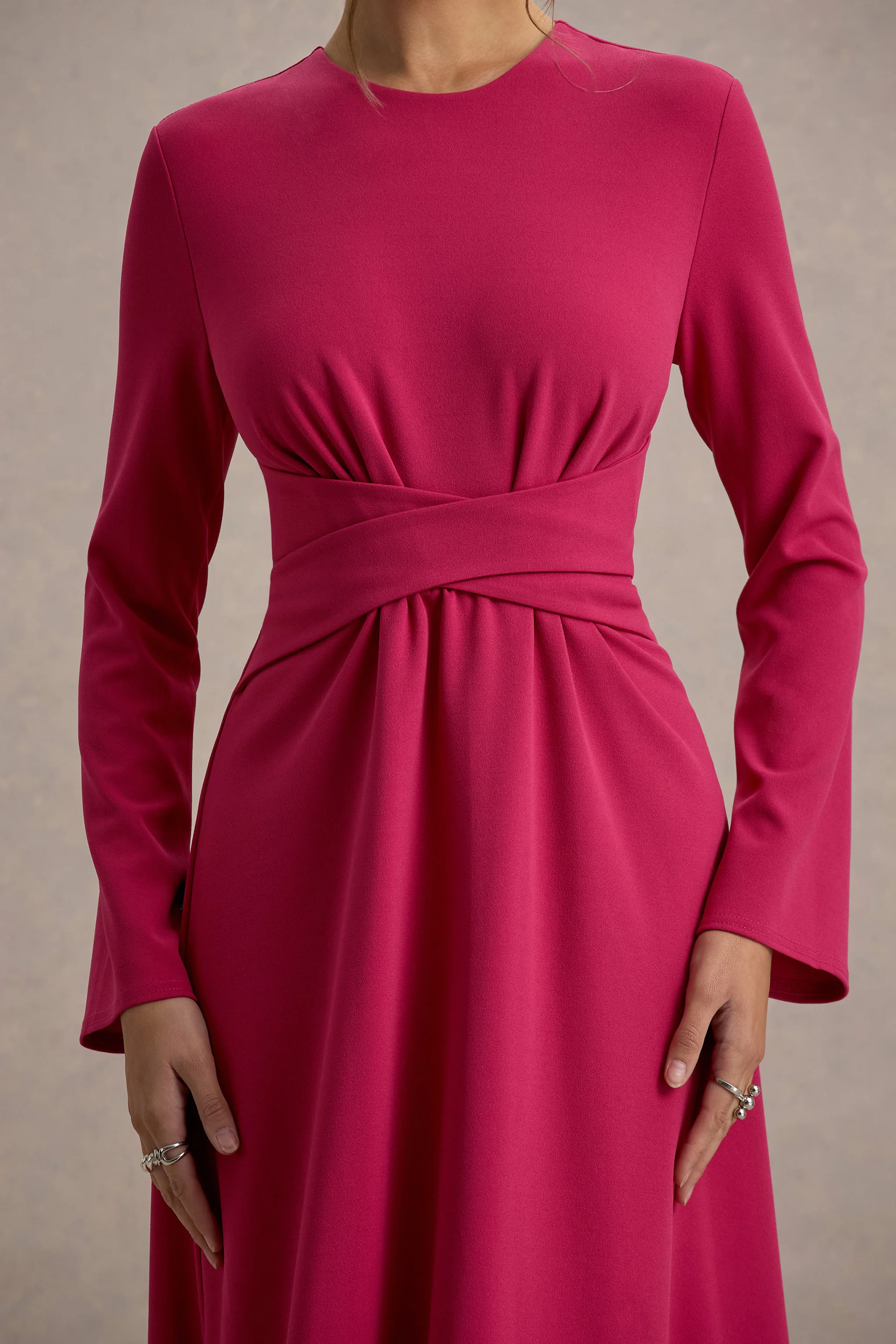 Cassiopeia | Lemon Long-Sleeve Midi Dress With Cross Waist