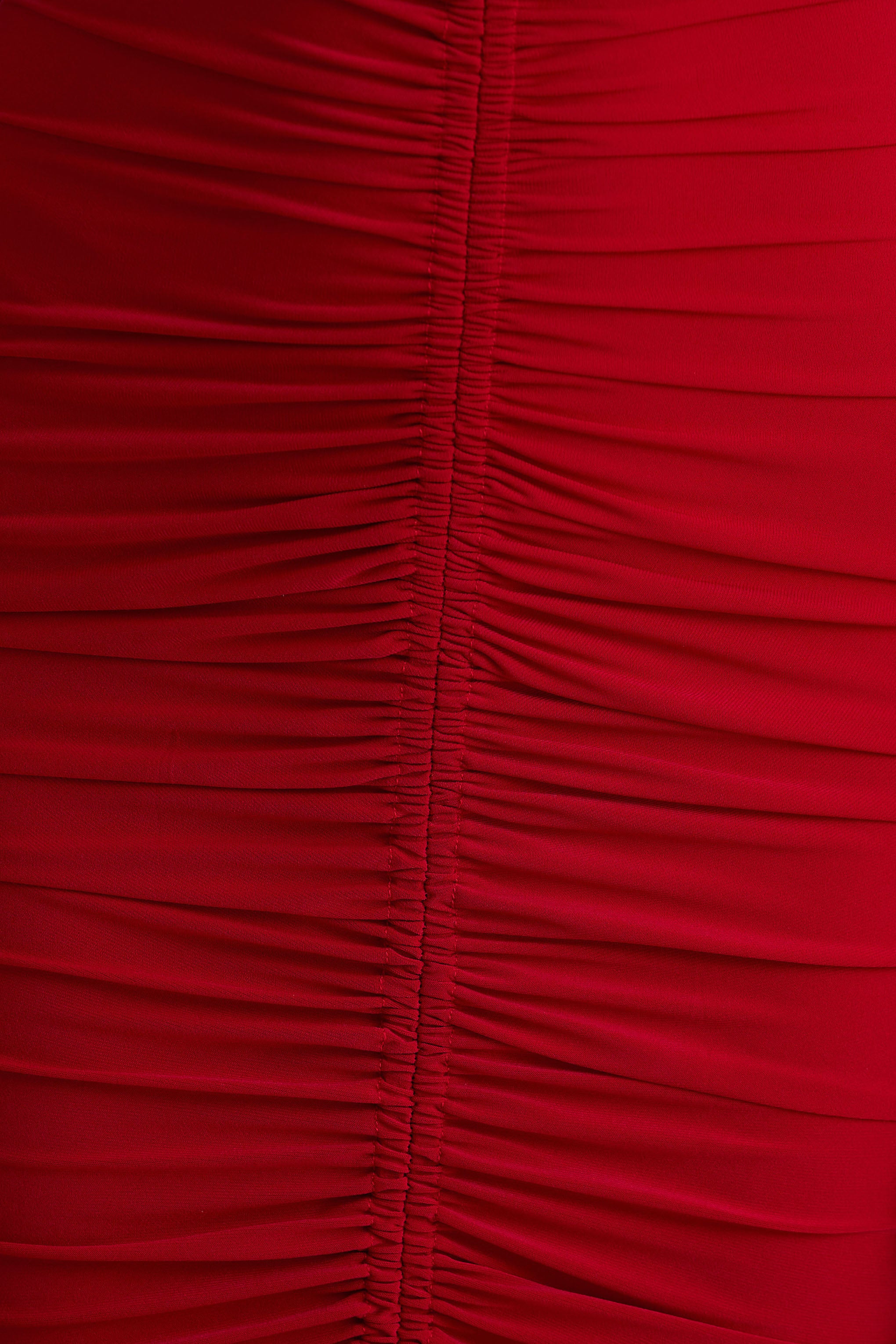 Jewel | Red Plunge-Neck Maxi Dress With Front Split and Ruched Detailing