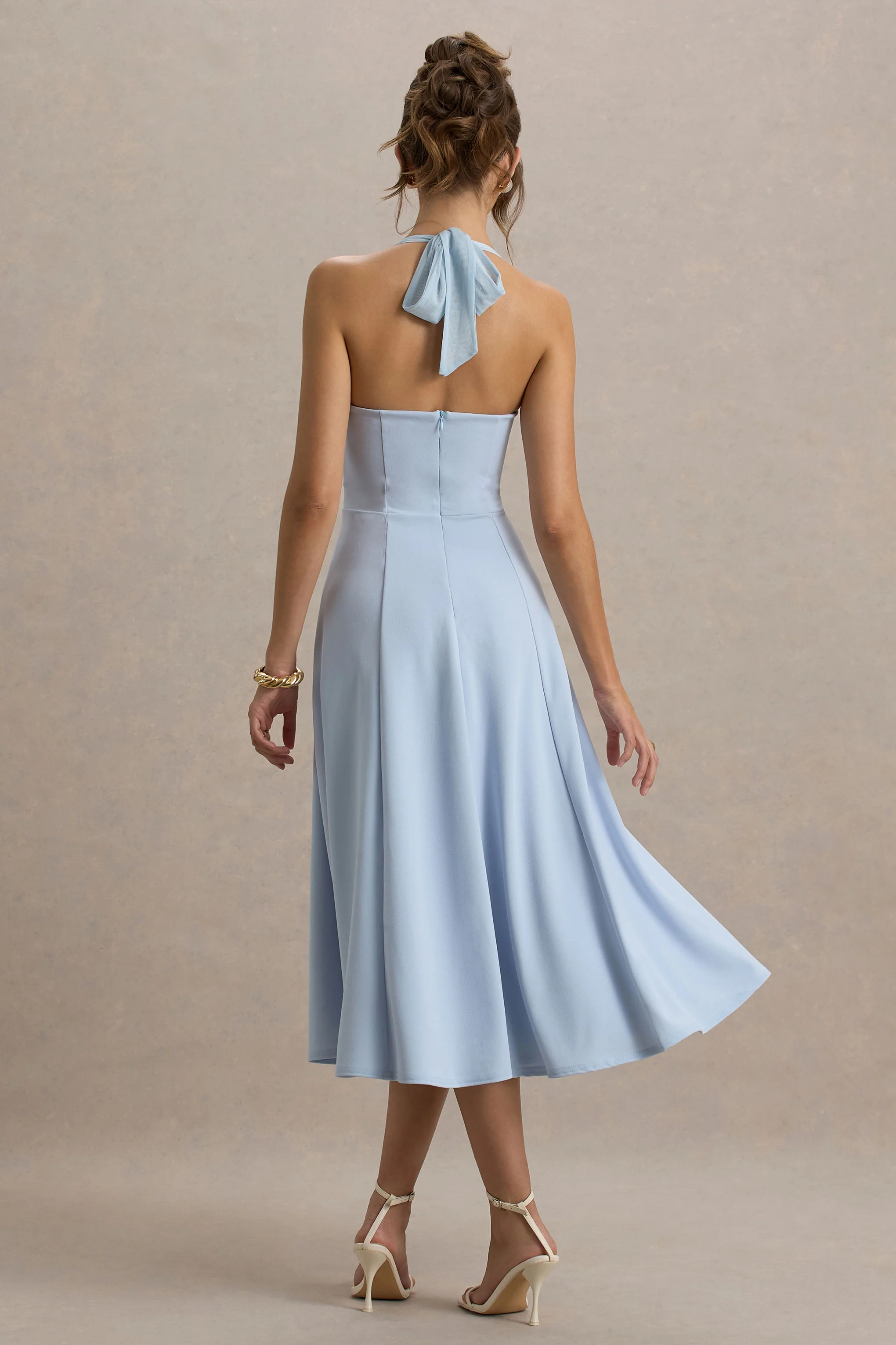 Auburn | Powder Blue Halter-Neck Midi Dress