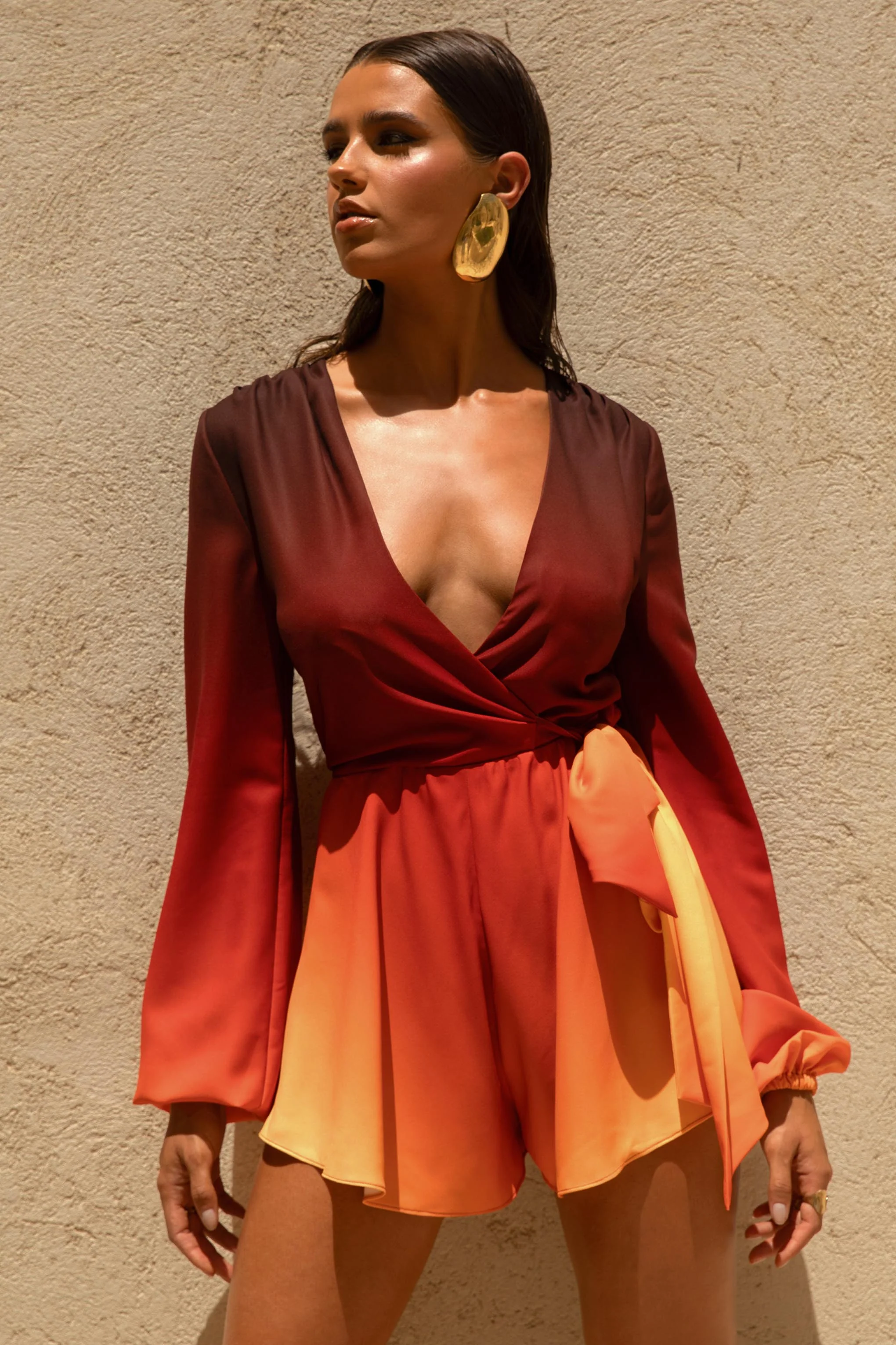 Boss | Ombre Playsuit with Plunge Neckline and Bow Detail