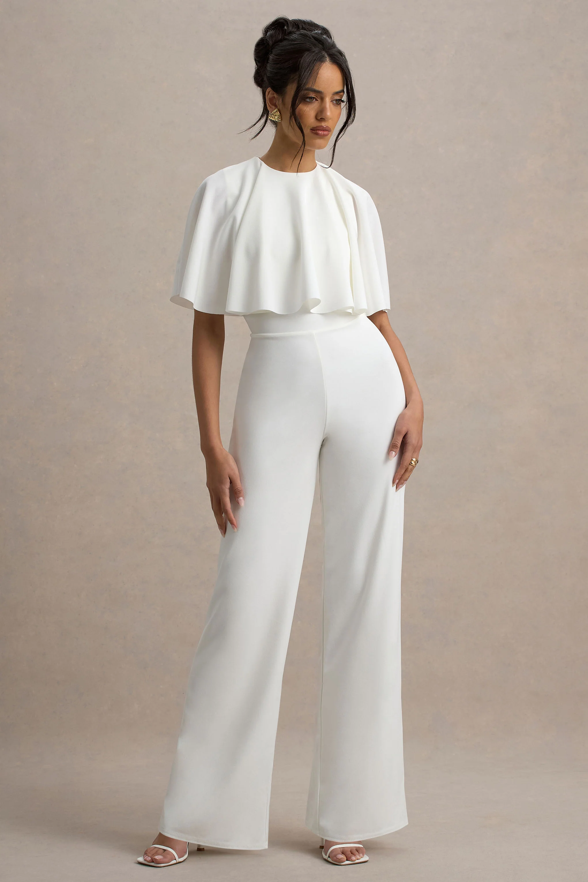 Leanna | White Straight-Leg Jumpsuit With Cape