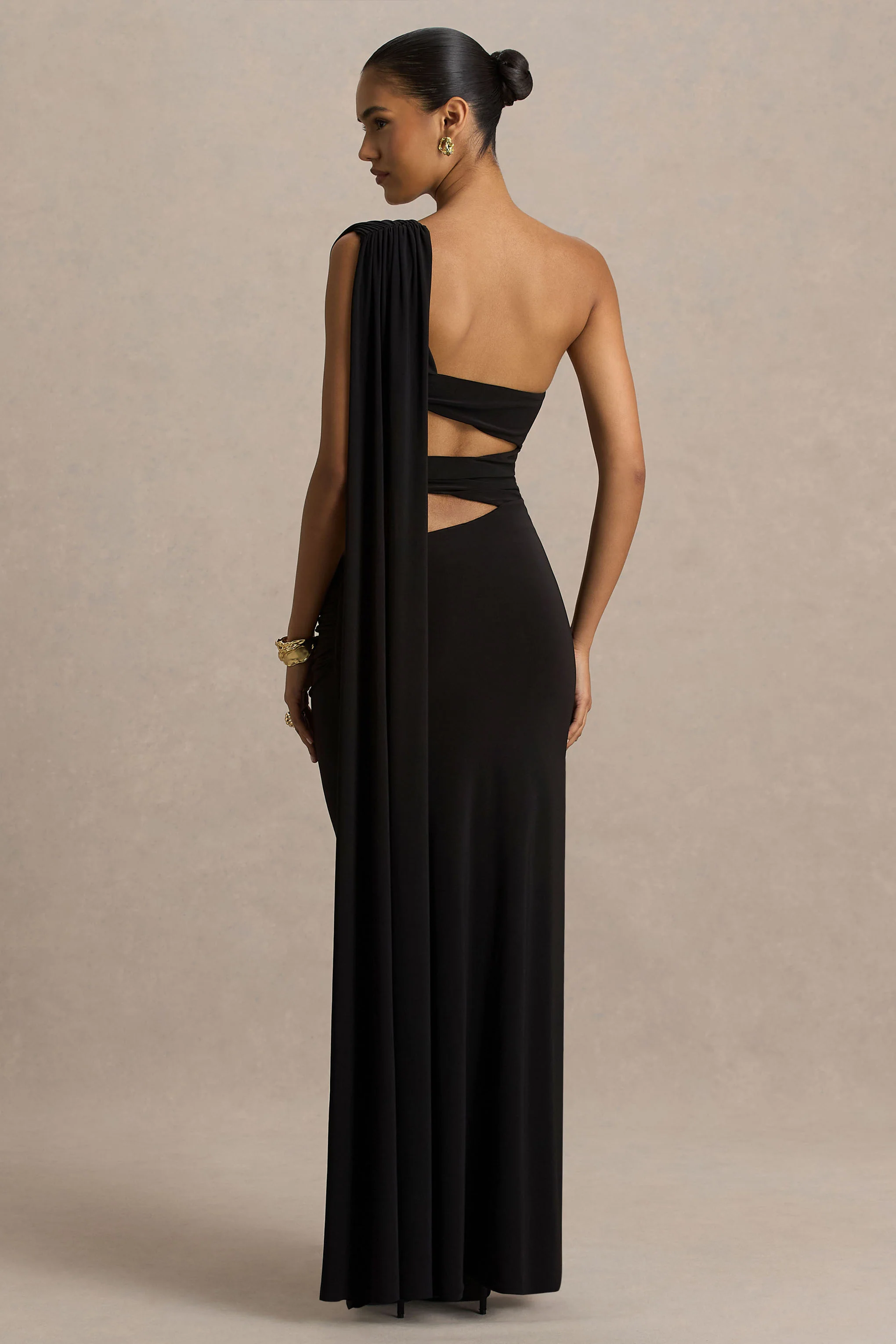 Nebula | Black Bandeau Maxi Dress With Body Cut-Out Details