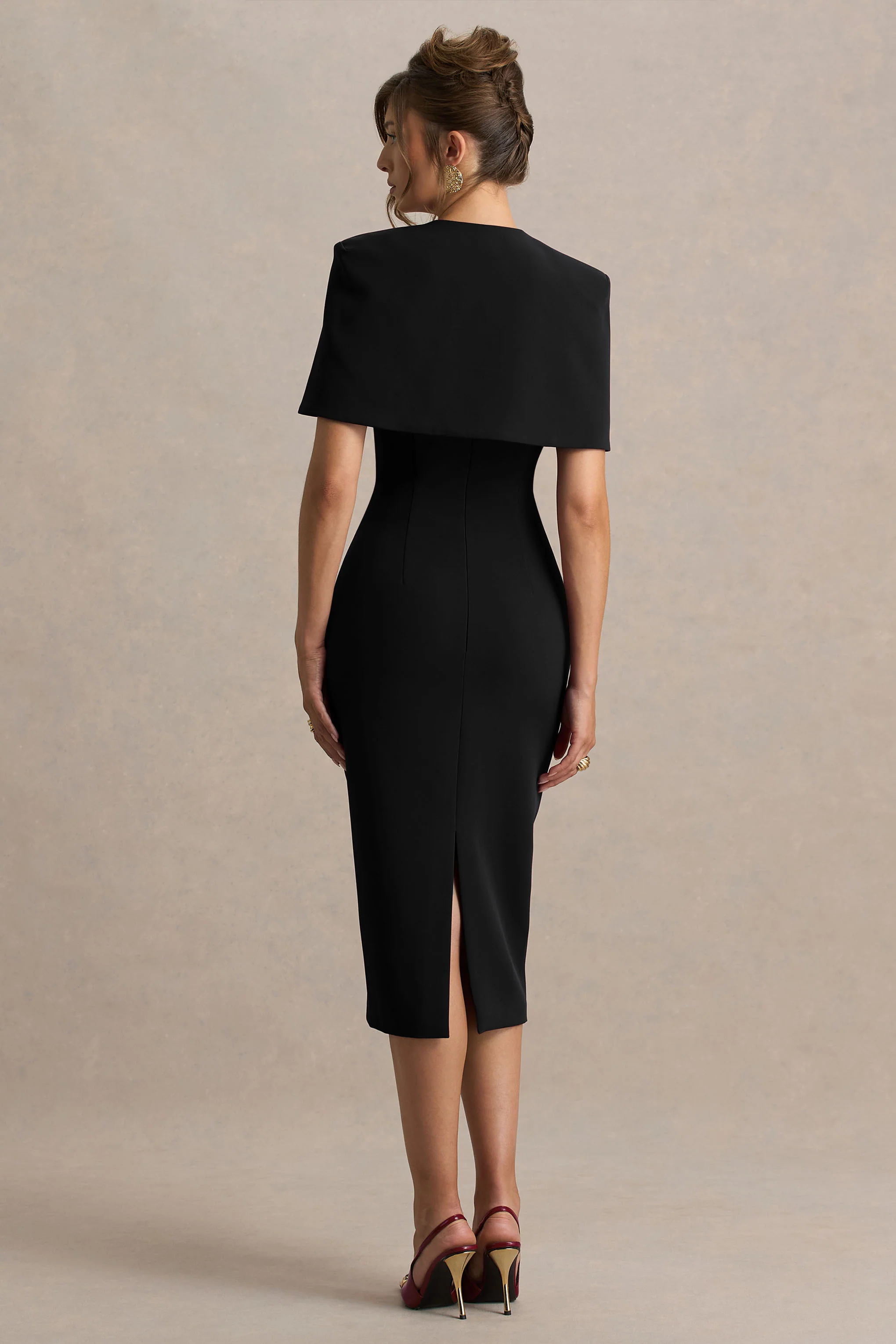 Baylor | Black Midi-Dress With Cape-Detail