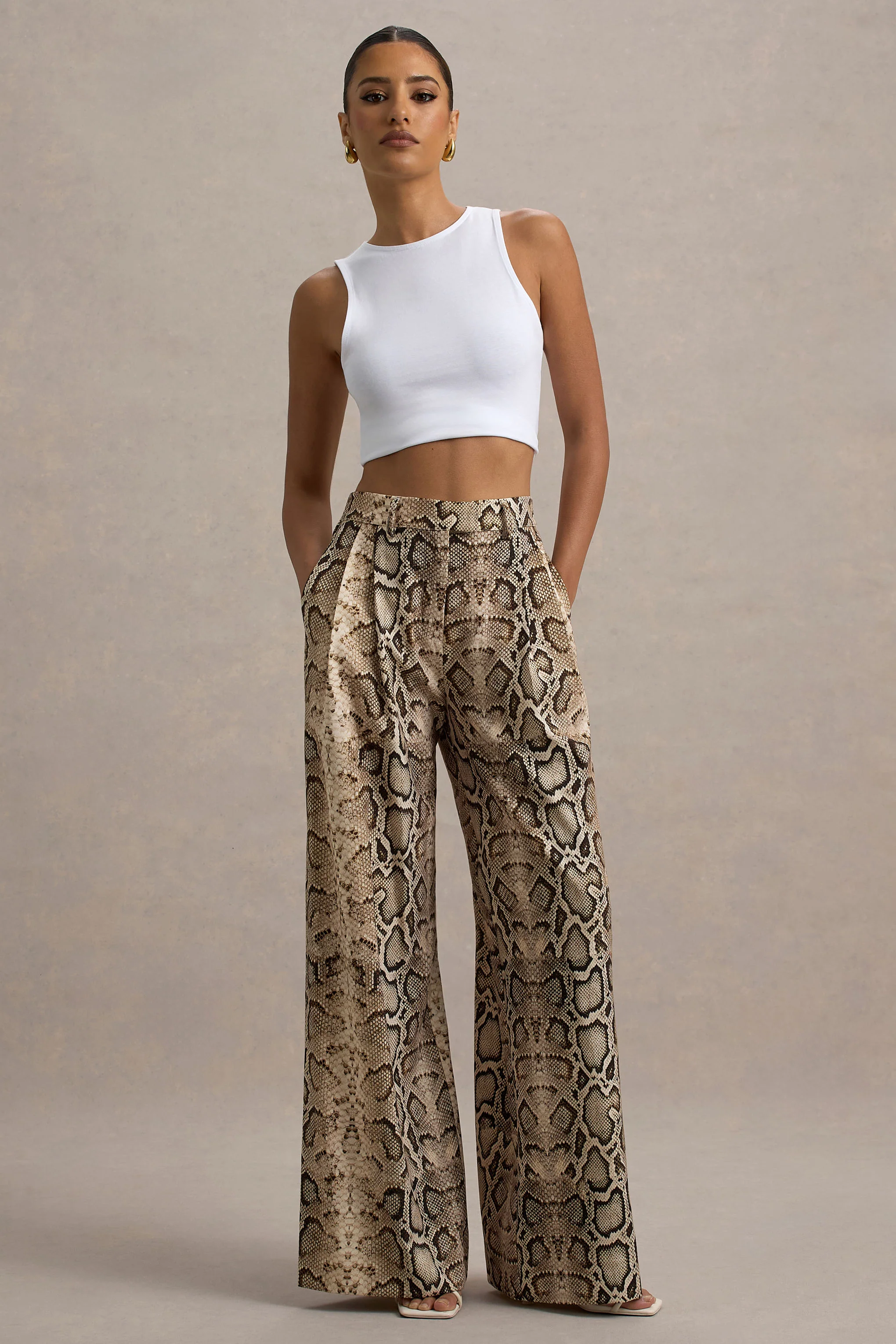 Shaniya | Snake Print Wide-Leg Trousers