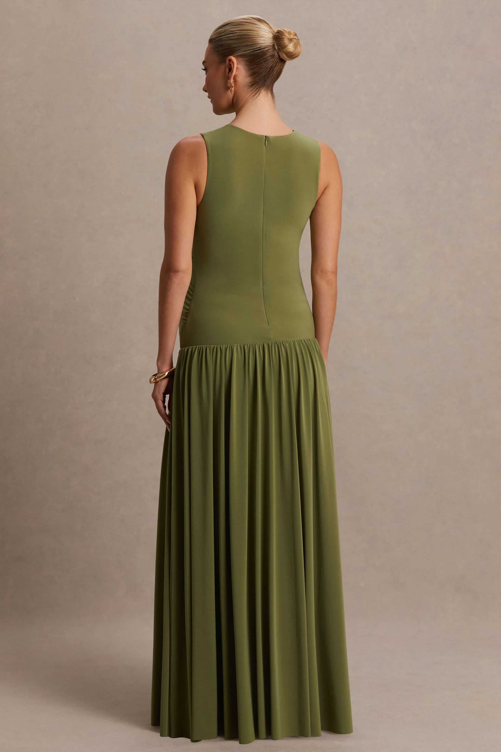Outline | Olive High-Neck Maternity Maxi Dress With Draped Skirt